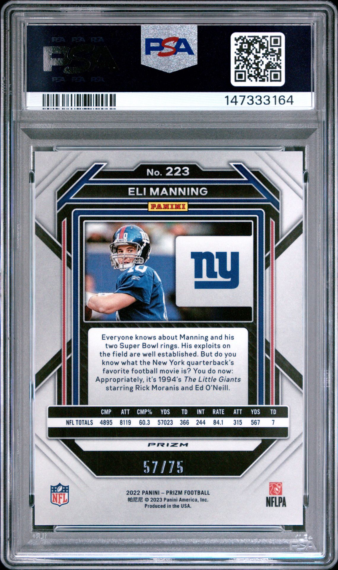 2022 Panini Prizm Eli Manning #223 (Green Scope) Mint 9 back