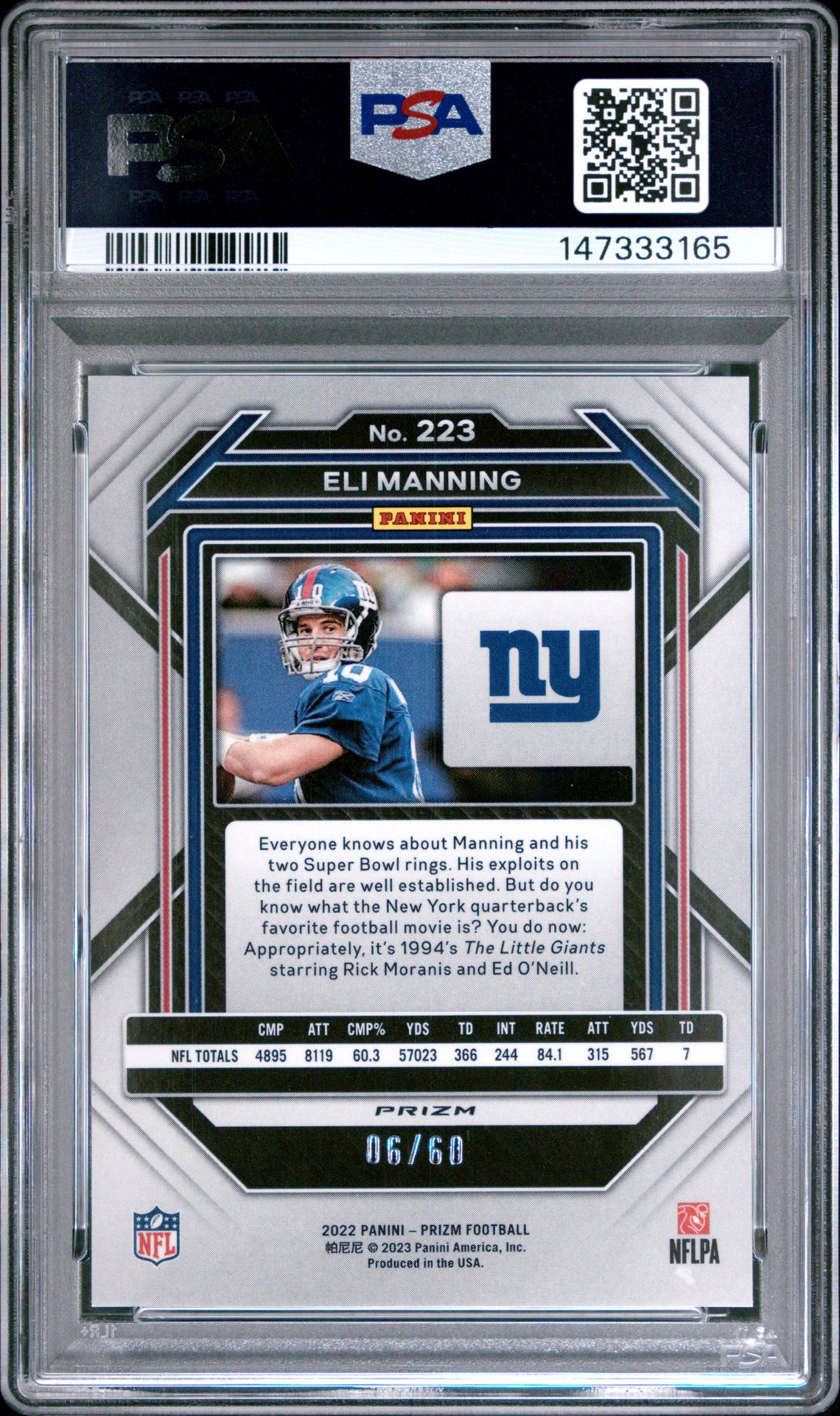 2022 Panini Prizm Eli Manning #223 (Orange Wave) Nm-Mt 8 back