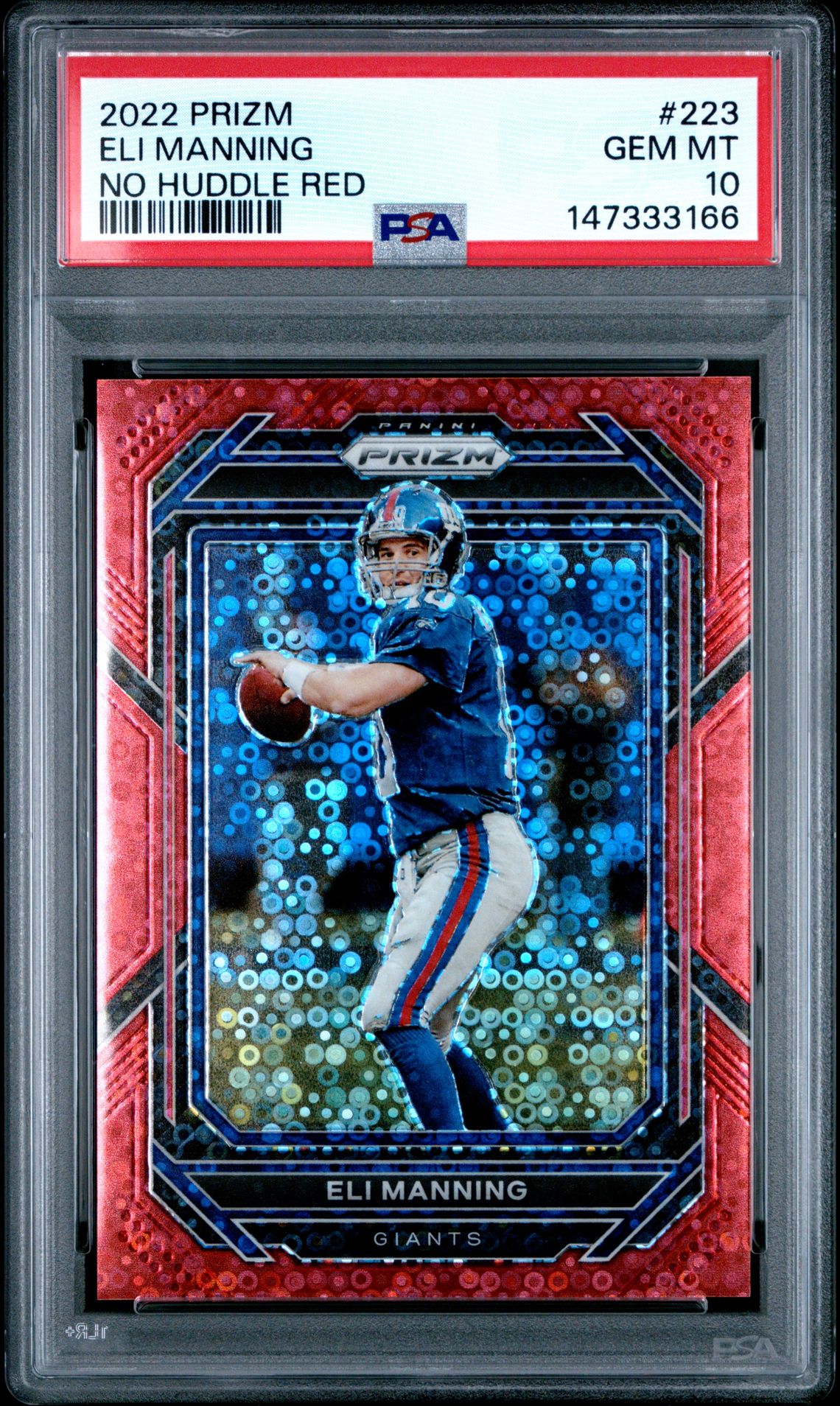 2022 Panini Prizm Eli Manning #223 (No Huddle Red) Gem Mt 10 front