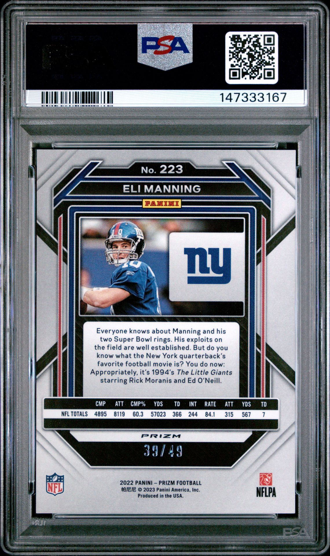 2022 Panini Prizm Eli Manning #223 (Purple Power) Nm-Mt 8 back