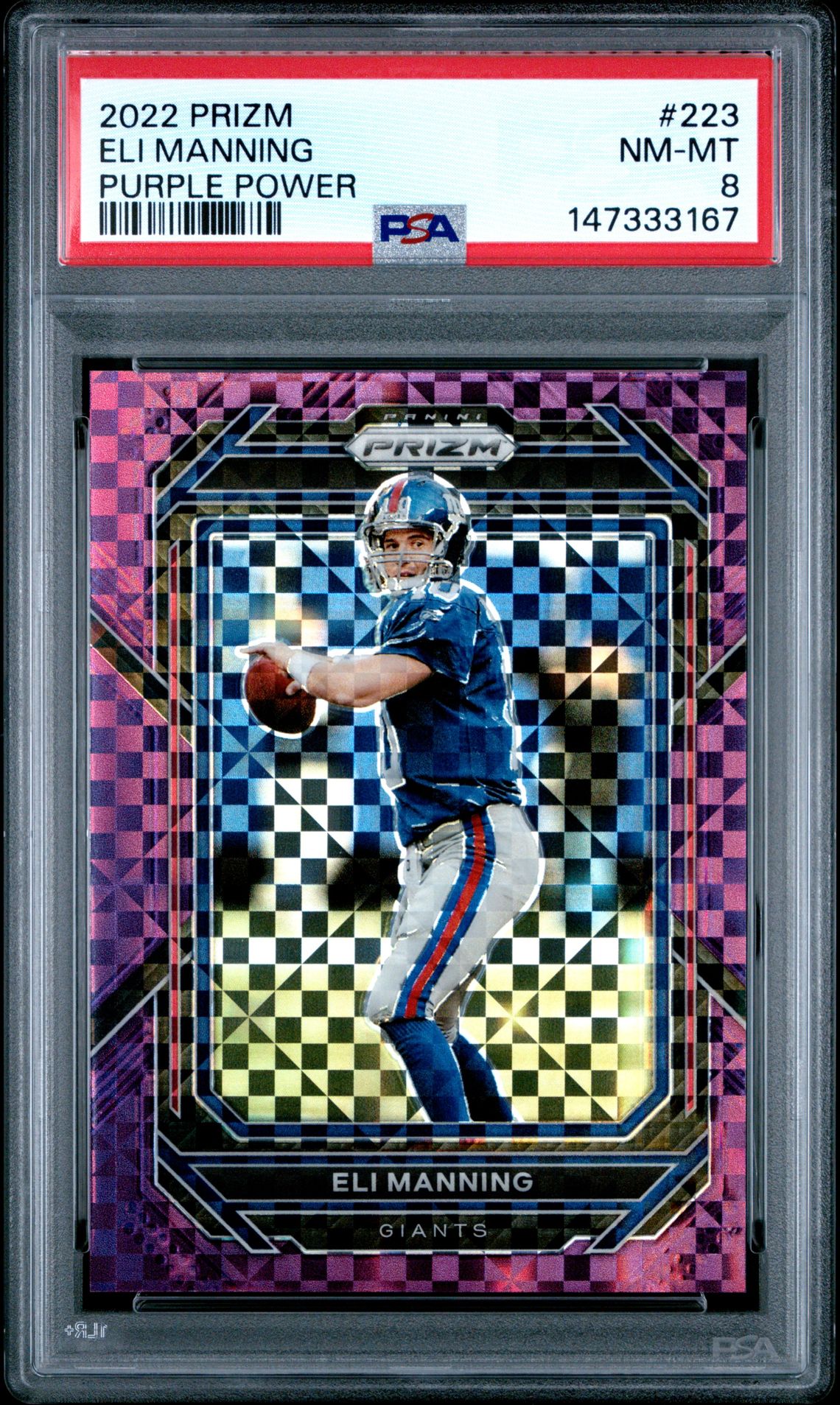 2022 Panini Prizm Eli Manning #223 (Purple Power) Nm-Mt 8 front