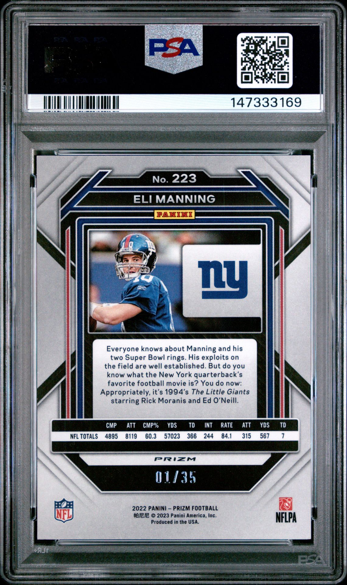 2022 Panini Prizm Eli Manning #223 (No Huddle Purple) Nm-Mt 8 back