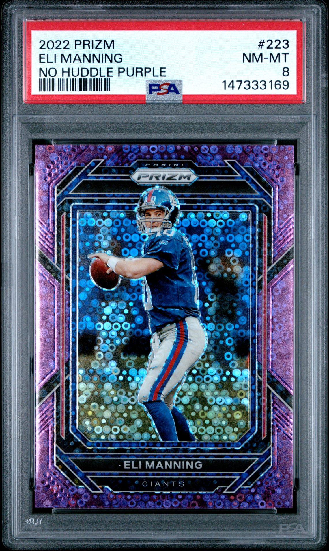 2022 Panini Prizm Eli Manning #223 (No Huddle Purple) Nm-Mt 8 front
