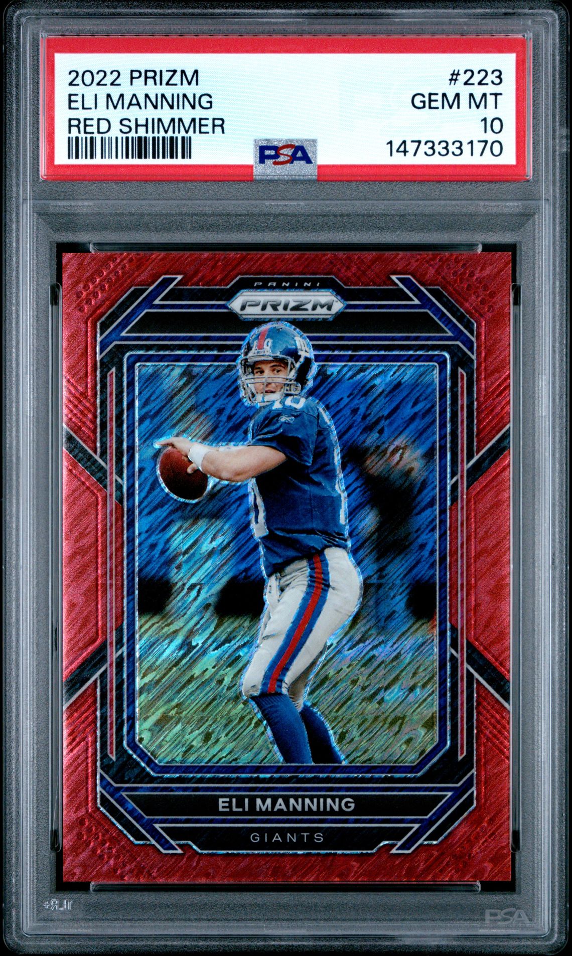 2022 Panini Prizm Eli Manning #223 (Red Shimmer) Gem Mt 10 front