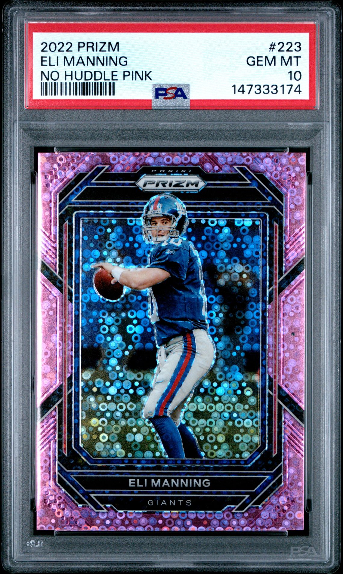 2022 Panini Prizm Eli Manning #223 (No Huddle Pink) Gem Mt 10 front