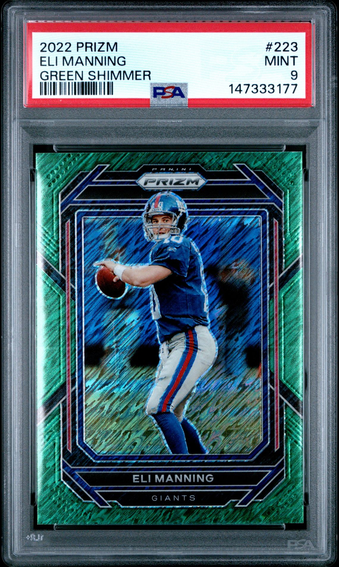2022 Panini Prizm Eli Manning #223 (Green Shimmer) Mint 9 front