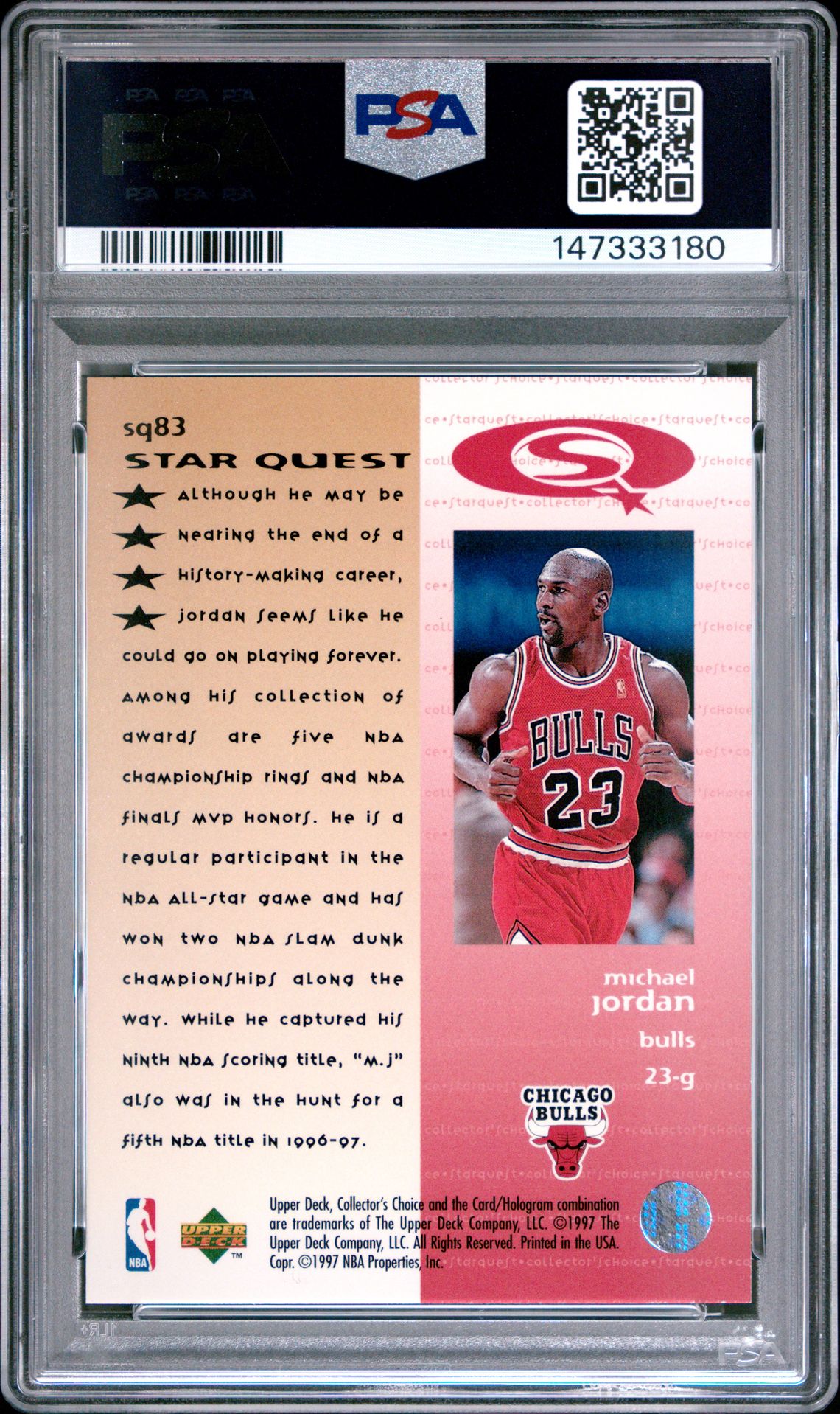 1997 Collector's Choice Starquest Michael Jordan #Sq83 (Starquest) Mint 9 back