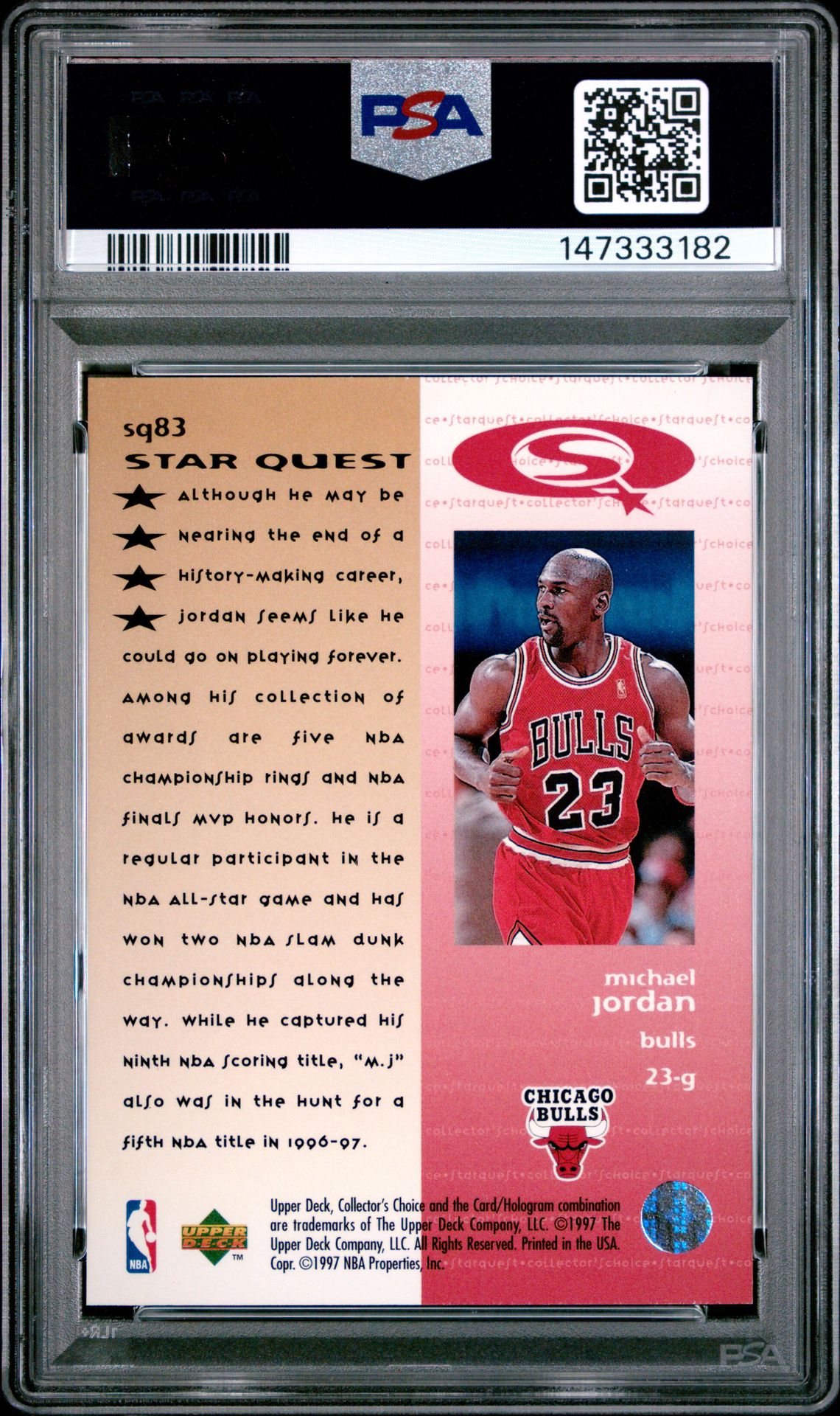 1997 Collector's Choice Starquest Michael Jordan #Sq83 (Starquest) Mint 9 back