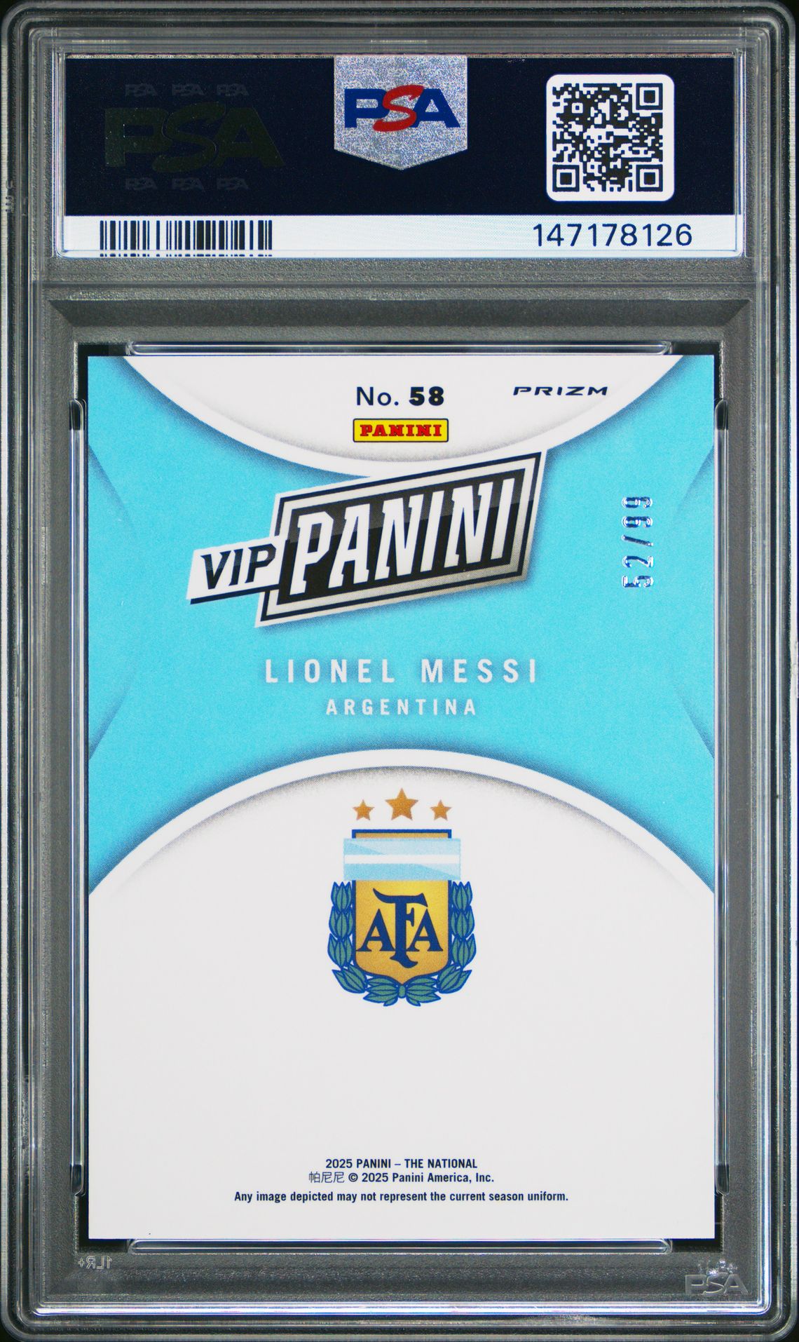 2025 Panini National Sports Collectors Convention Vip Gold Lionel Messi #58 (Red Sparkle) Mint 9 back