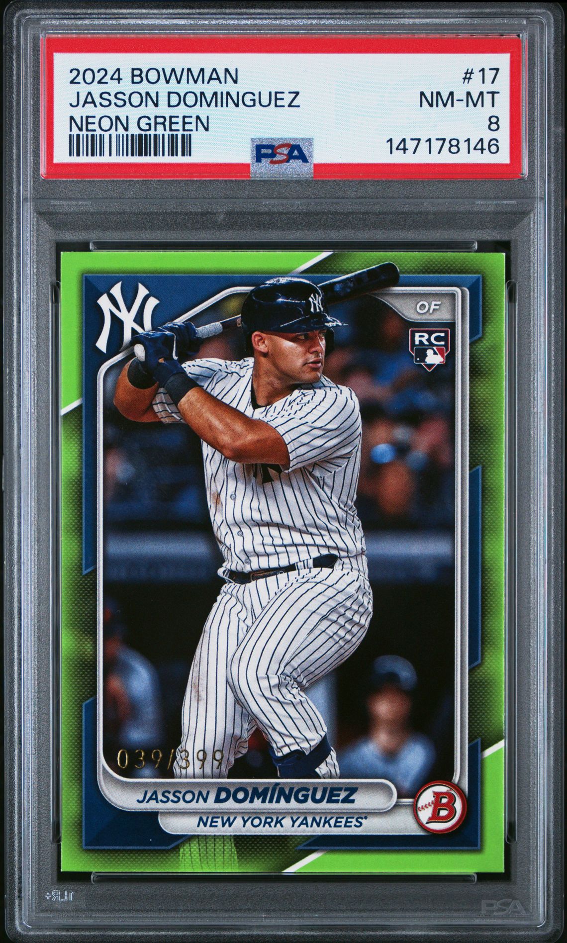 2024 Bowman Jasson Dominguez #17 (Neon Green) Nm-Mt 8 front