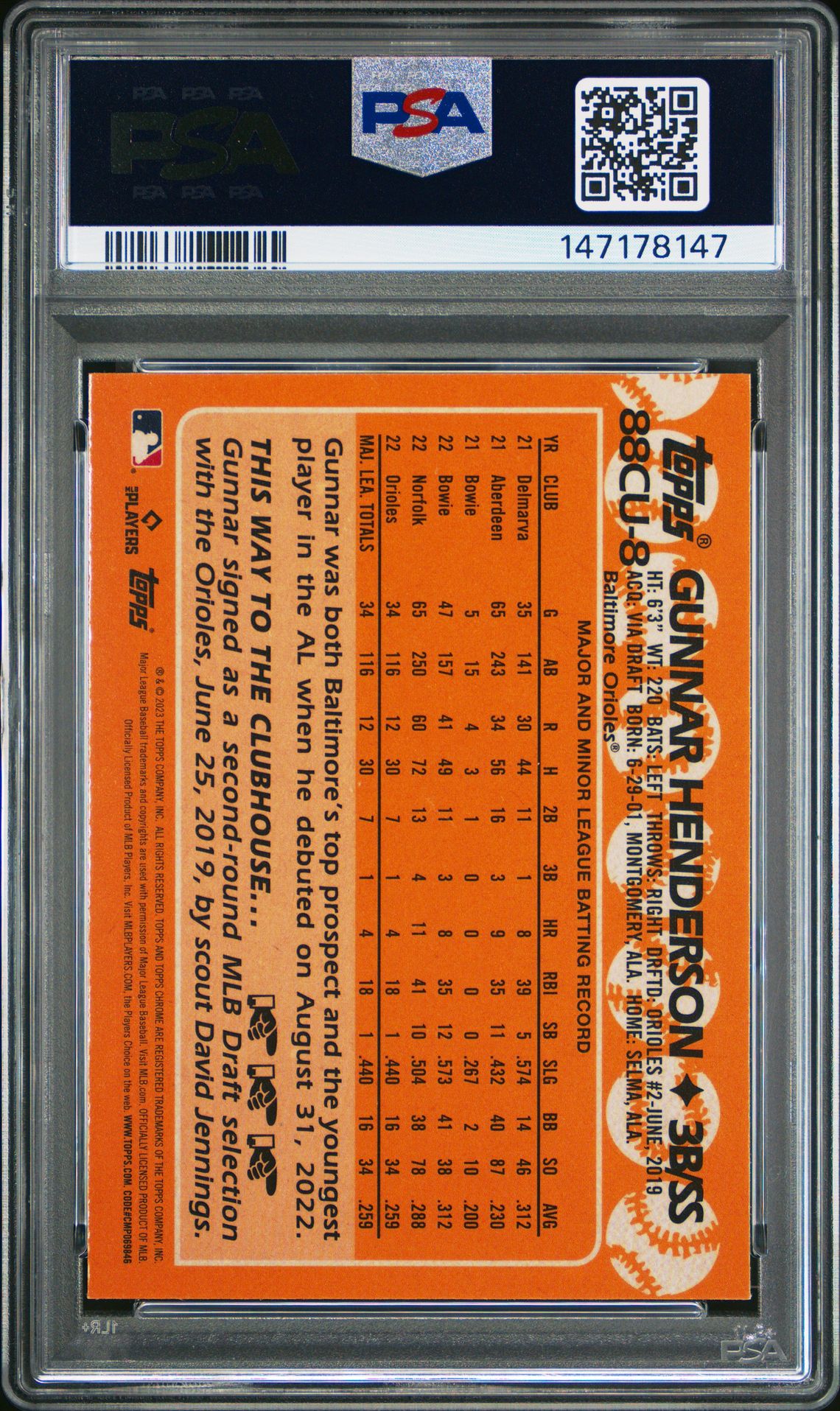 2023 Topps Chrome Update 1988 Topps Baseball Gunnar Henderson #88Cu8 Gem Mt 10 back