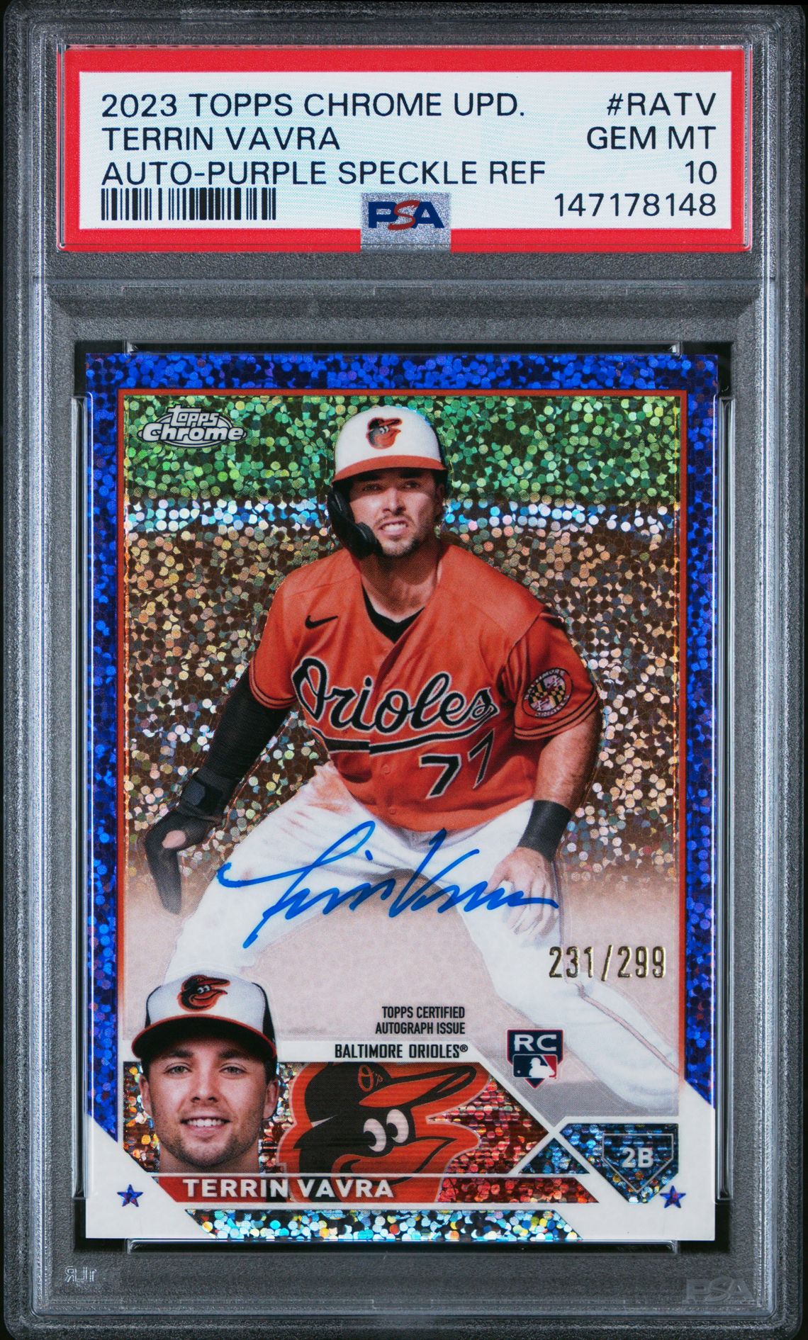 2023 Topps Chrome Update Autograph Terrin Vavra #Ratv (Auto-Purple Speckle Ref) Gem Mt 10 front