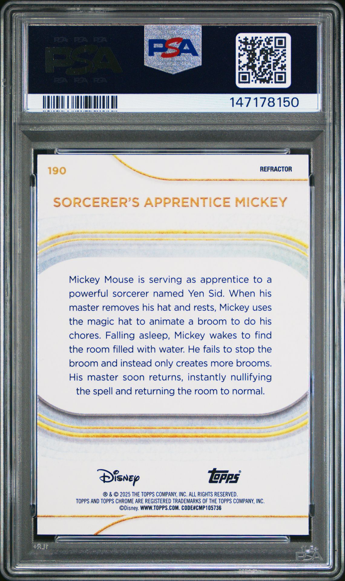 2025 Topps Chrome Disney Srcr's Apprntc Mickey #190 (Refractor) Mint 9 back
