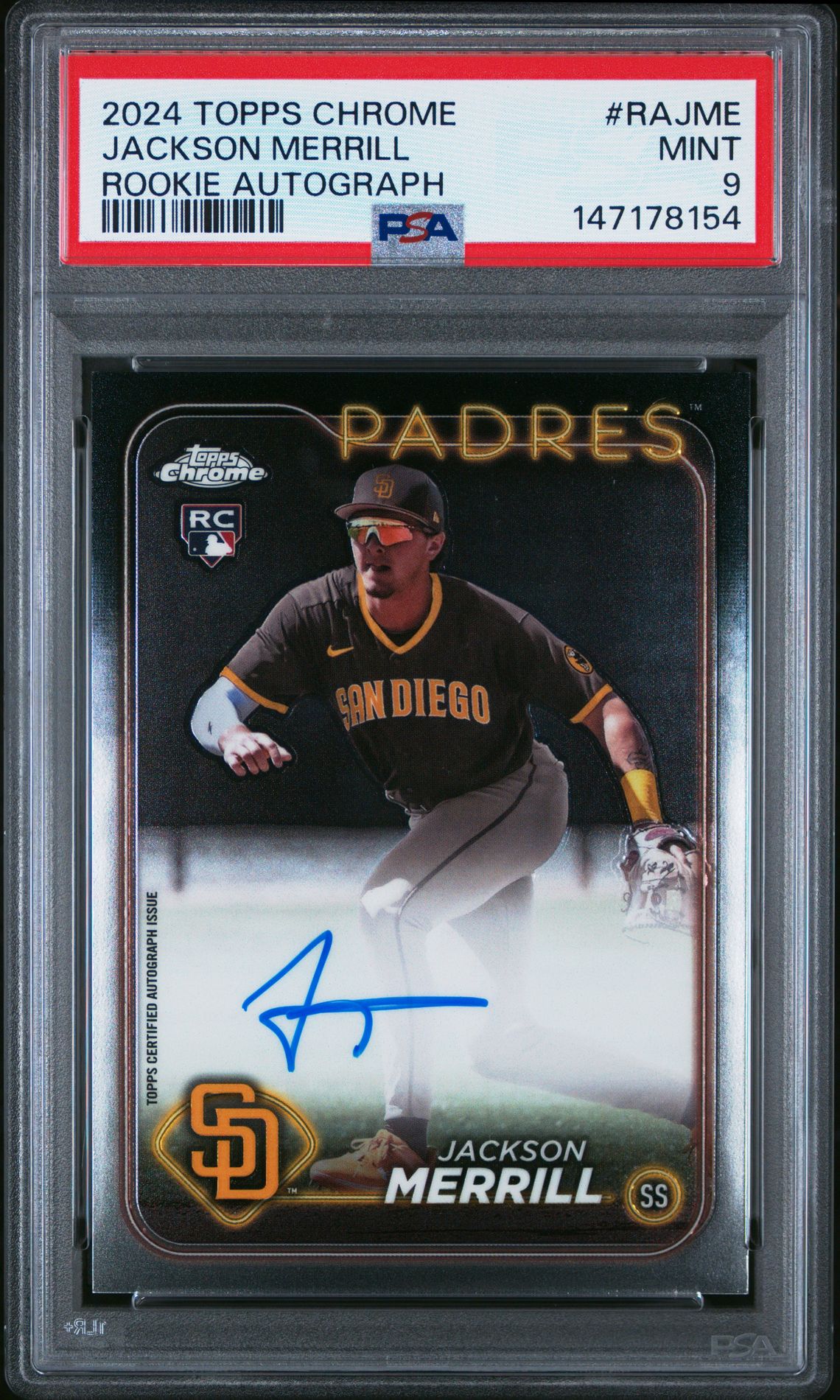 2024 Topps Chrome Rookie Autographs Jackson Merrill #Rajme Mint 9 front