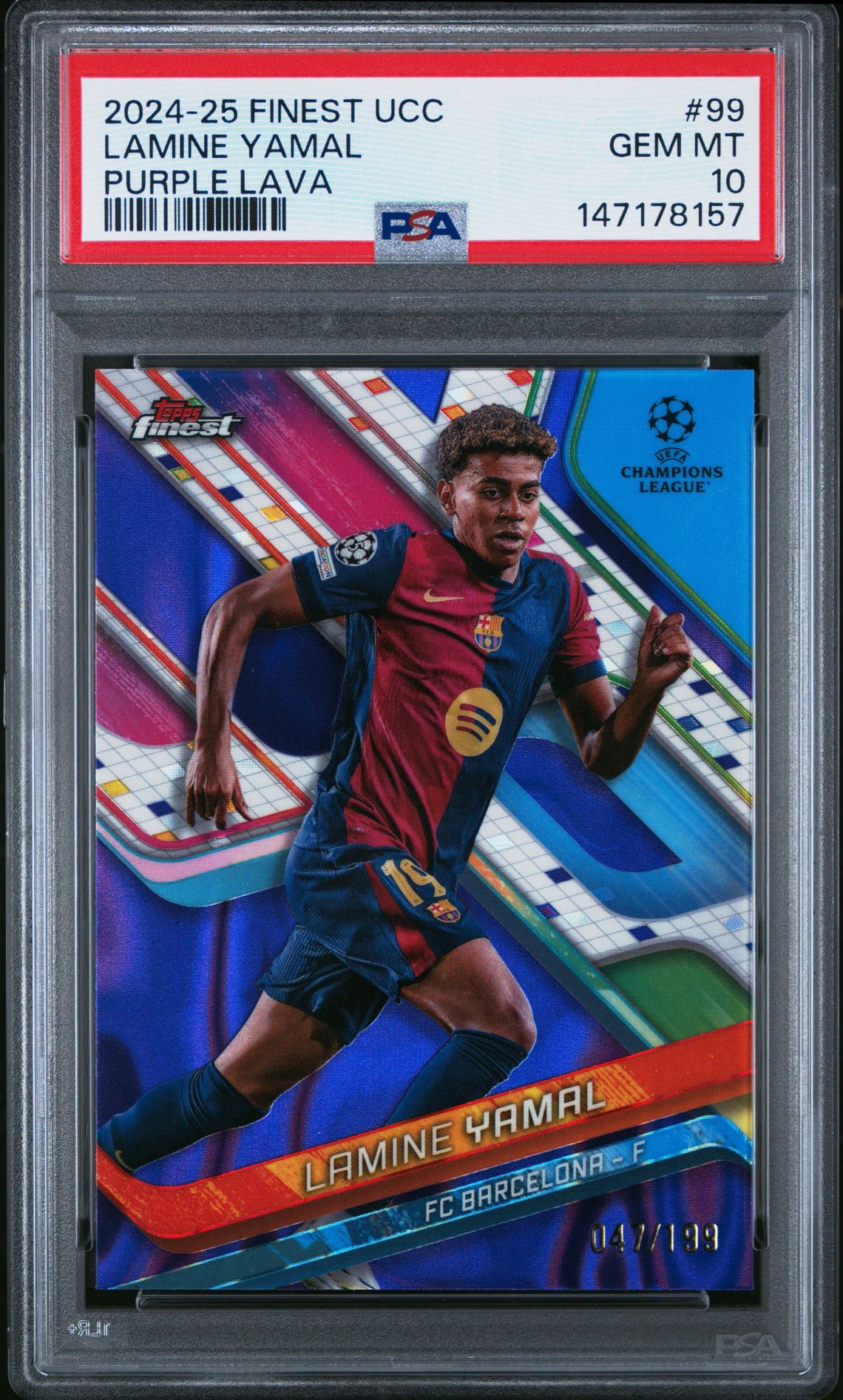2024-25 Topps Finest Uefa Club Competitions Lamine Yamal #99 (Purple Lava) Gem Mt 10 front