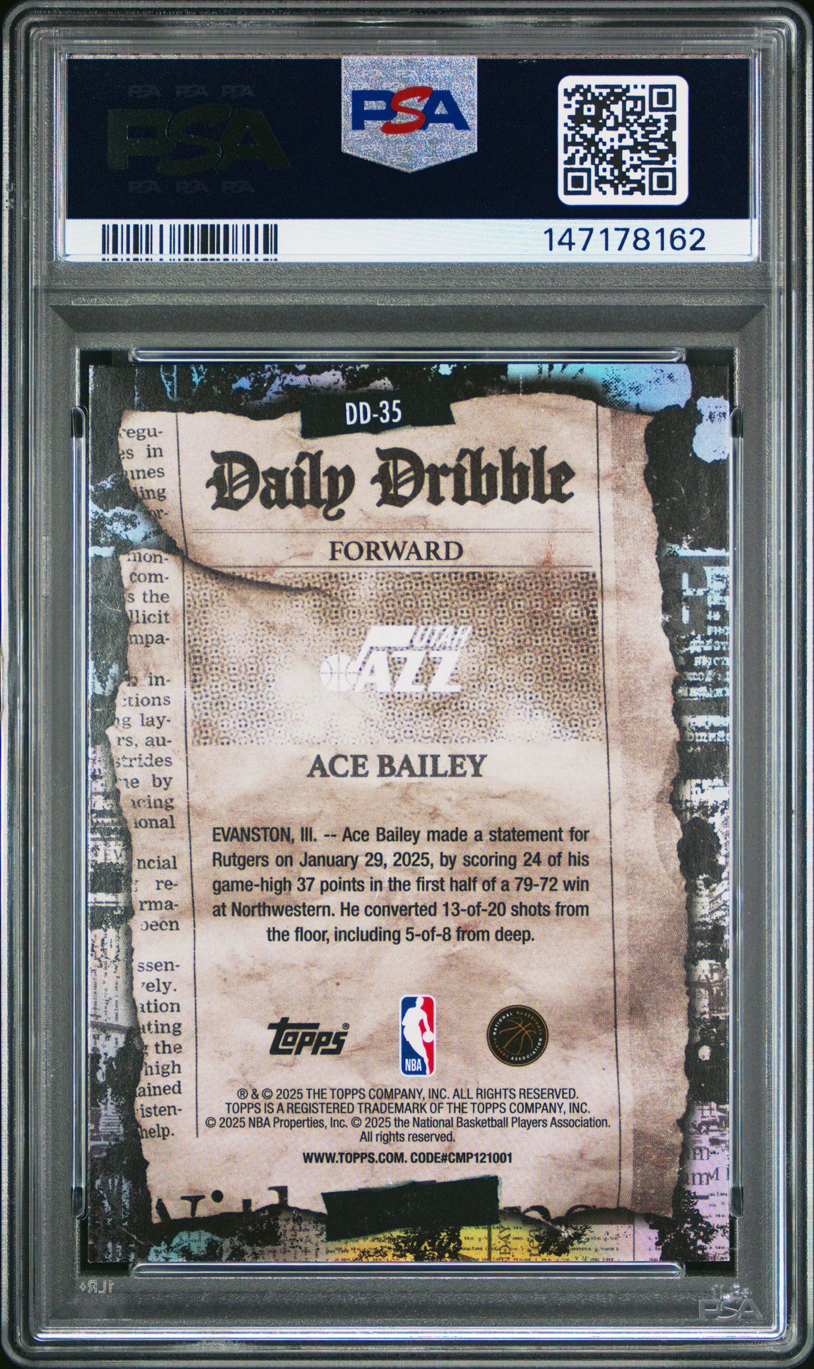 2025 Topps The Daily Dribble Ace Bailey #Dd-35 Mint 9 back