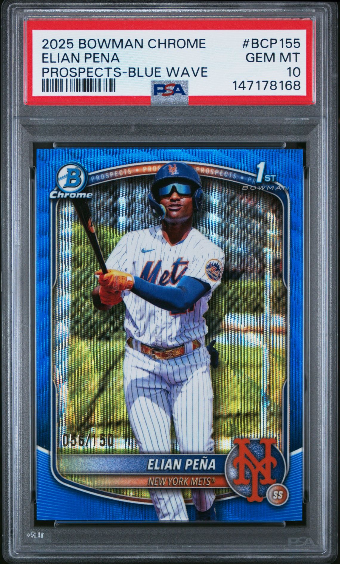 2025 Bowman Chrome Prospects Elian Pena #Bcp155 (Prospects-Blue Wave) Gem Mt 10 front