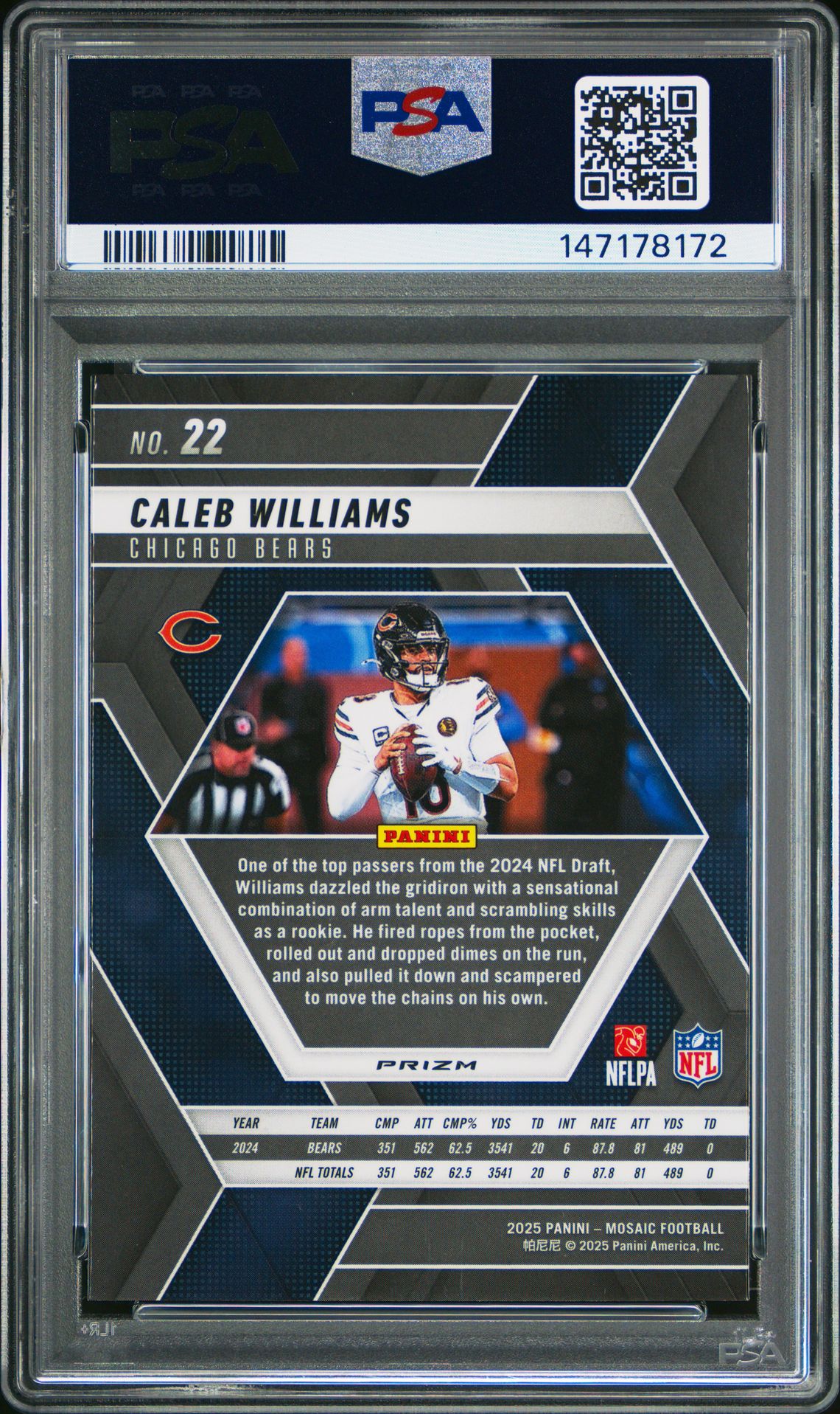 2025 Panini Mosaic Caleb Williams #22 (Honeycomb) Gem Mt 10 back