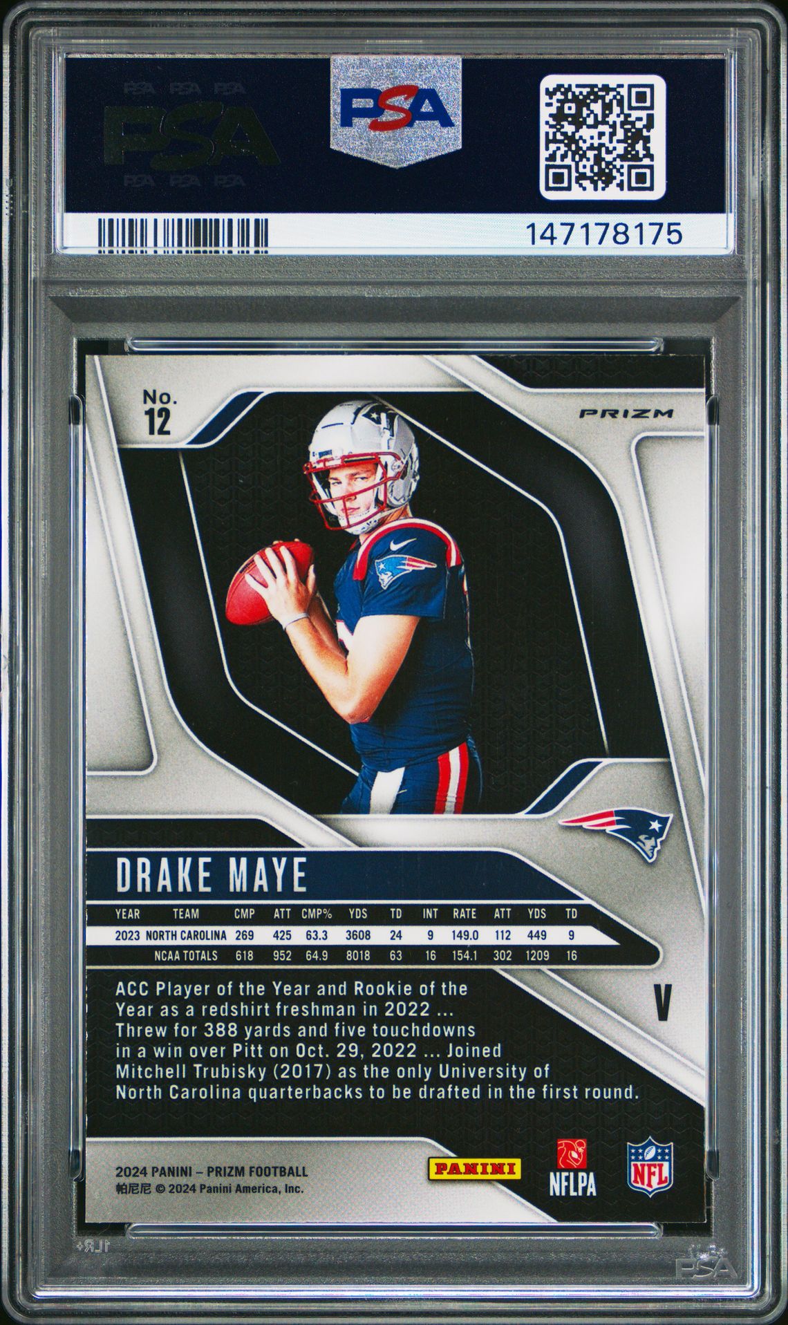 2024 Panini Prizm Rookie Variation Drake Maye #12 Mint 9 back