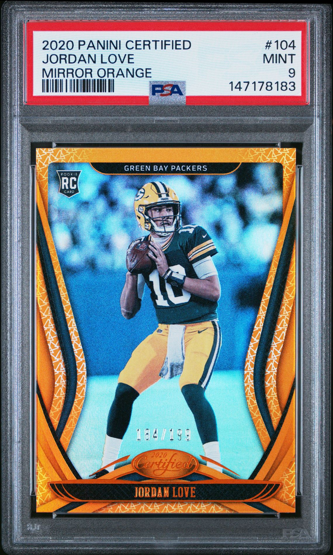 2020 Panini Certified Jordan Love #104 (Mirror Orange) Mint 9 front