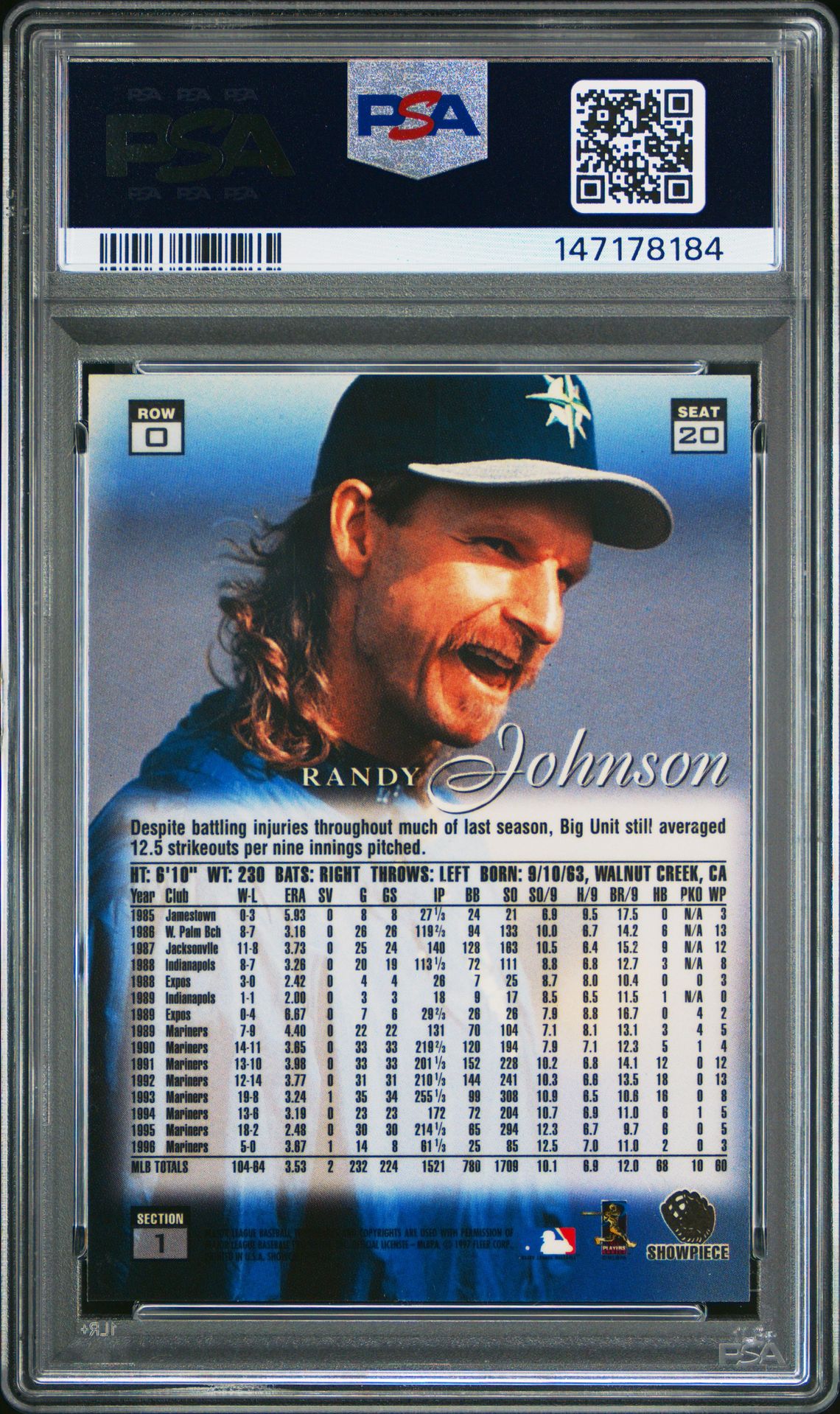 1997 Flair Showcase Randy Johnson #20 (Row 0) Mint 9 back