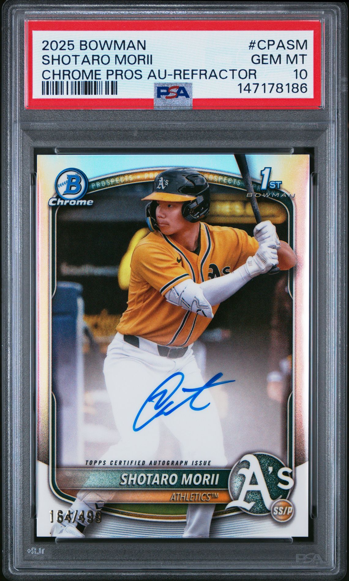 2025 Bowman Chrome Prospect Autographs Shotaro Morii #Cpasm (Chrome Pros Au-Refractor) Gem Mt 10 front
