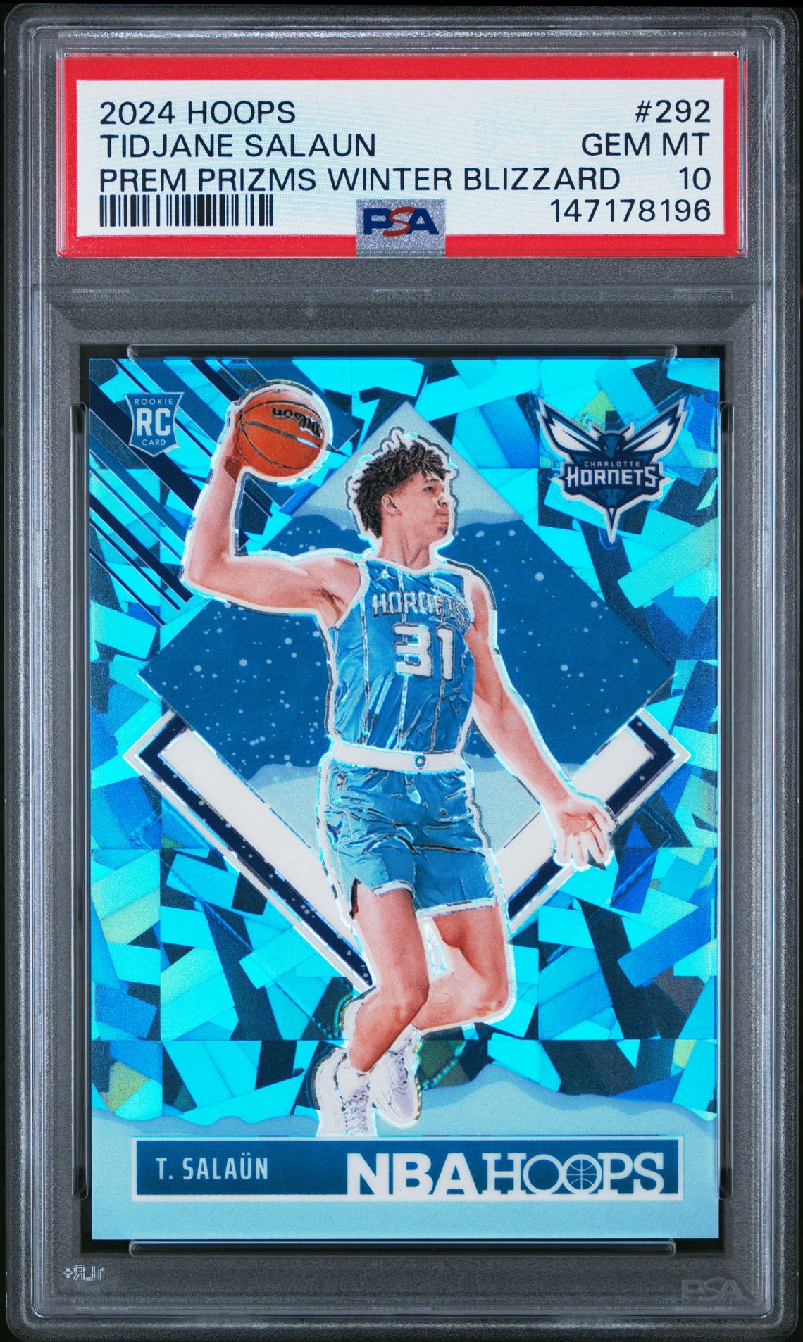 2024 Panini Nba Hoops Tidjane Salaun #292 (Prem Prizms Winter Blizzard) Gem Mt 10 front