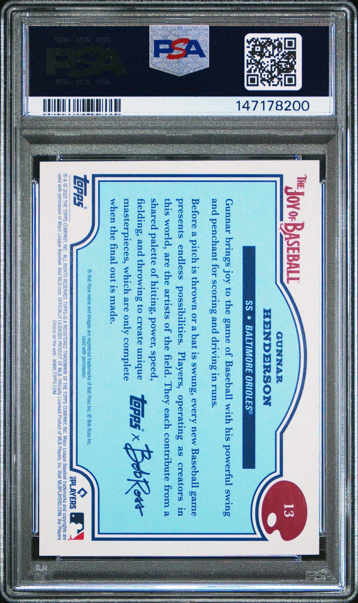 2025 Topps X Bob Ross The Joy Of Baseball Gunnar Henderson #13 (Paint Splatter) Gem Mt 10 back