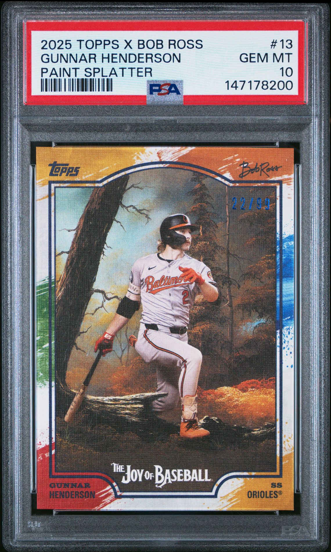 2025 Topps X Bob Ross The Joy Of Baseball Gunnar Henderson #13 (Paint Splatter) Gem Mt 10 front