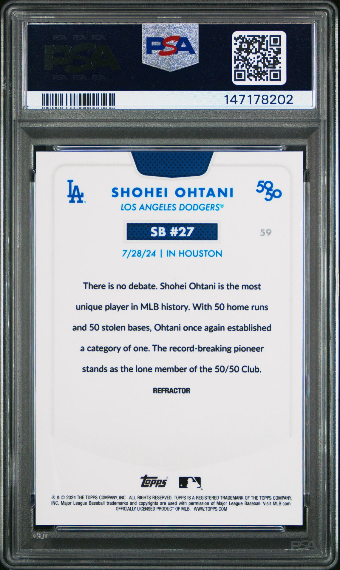 2024 Topps 50/50 Shohei Ohtani Shohei Ohtani #59 (Chrome-Refractor) Gem Mt 10 back