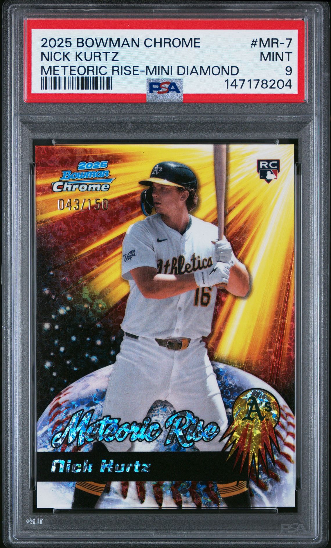 2025 Bowman Chrome Meteoric Rise Nick Kurtz #Mr-7 (Meteoric Rise-Mini Diamond) Mint 9 front