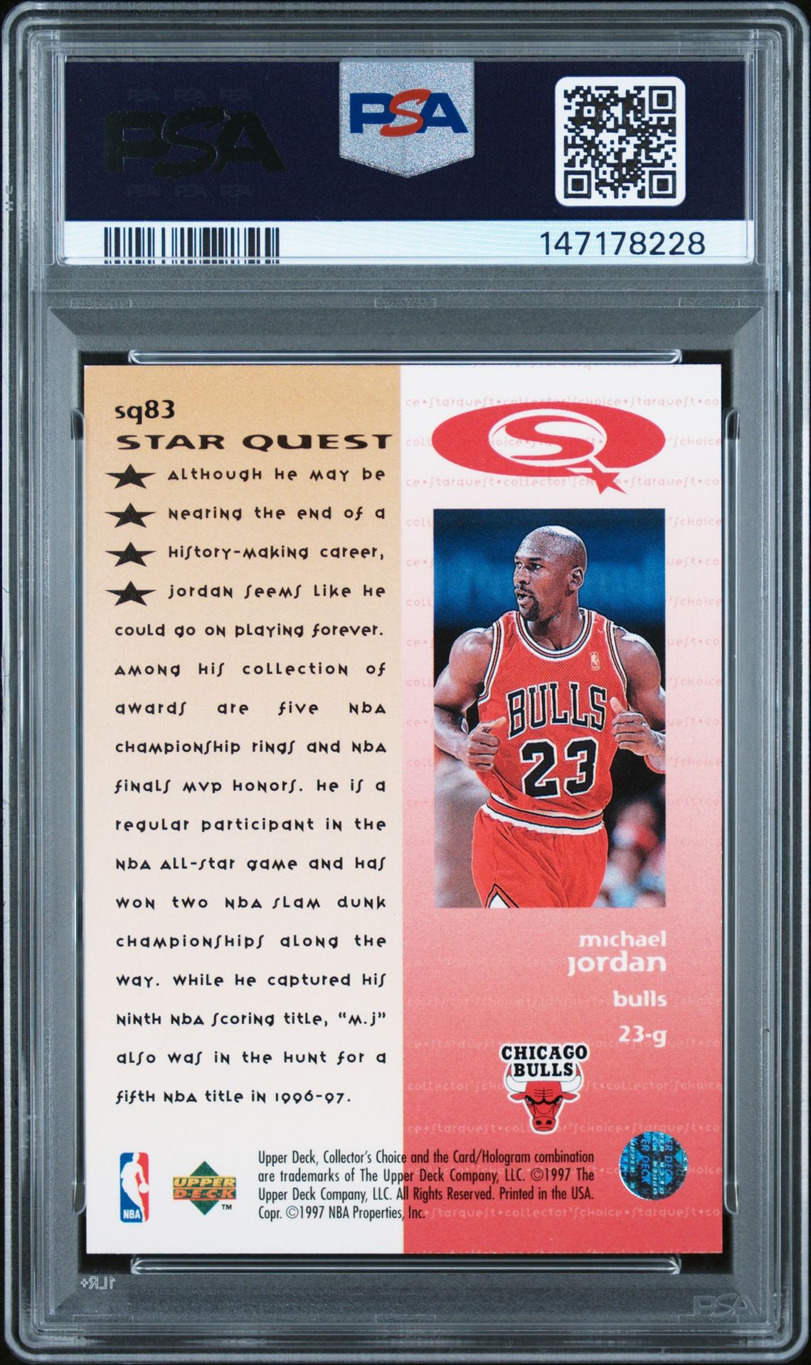 1997 Collector's Choice Starquest Michael Jordan #Sq83 (Starquest) Nm-Mt 8 back
