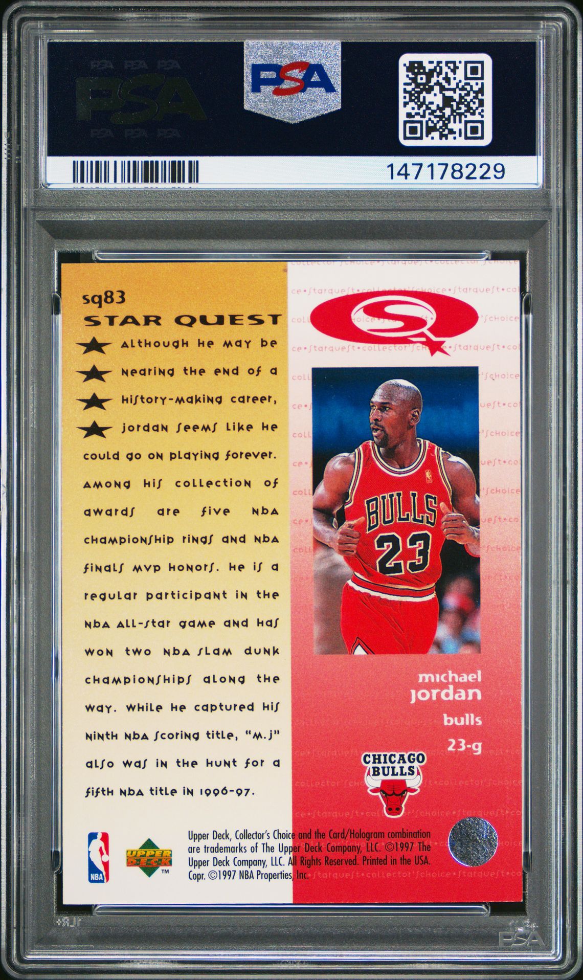 1997 Collector's Choice Starquest Michael Jordan #Sq83 (Starquest) Mint 9 back
