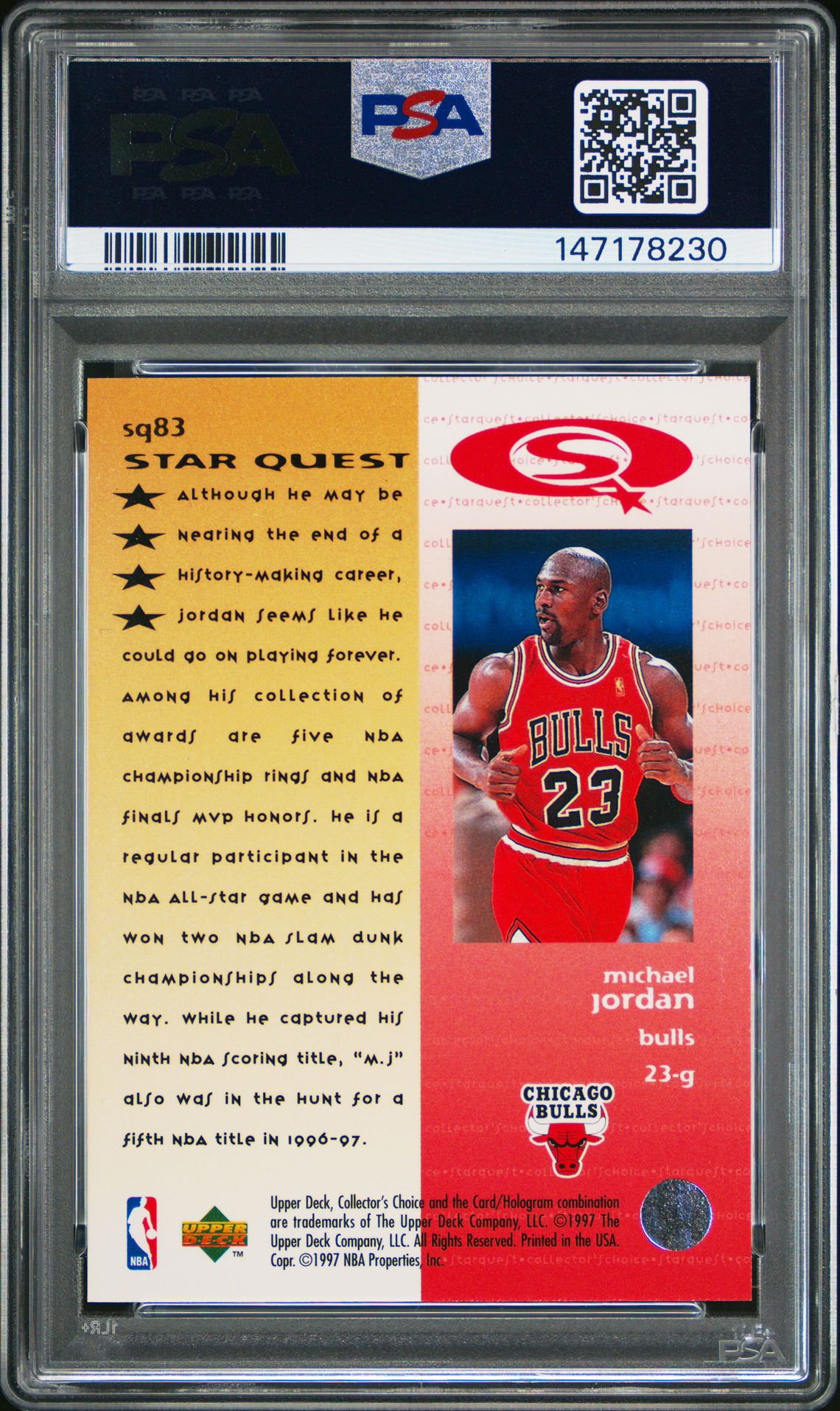 1997 Collector's Choice Starquest Michael Jordan #Sq83 (Starquest) Mint 9 back