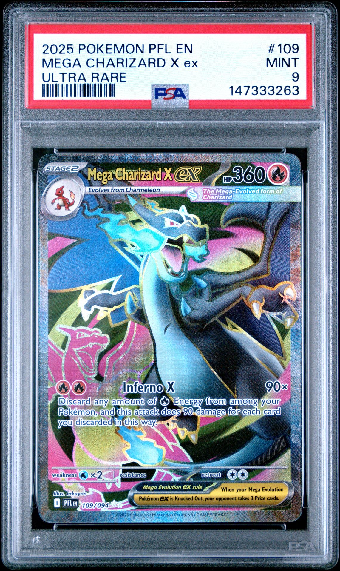 2025 Pokemon Pfl En-Phantasmal Flames Mega Charizard X Ex #109 (Ultra Rare) Mint 9 front