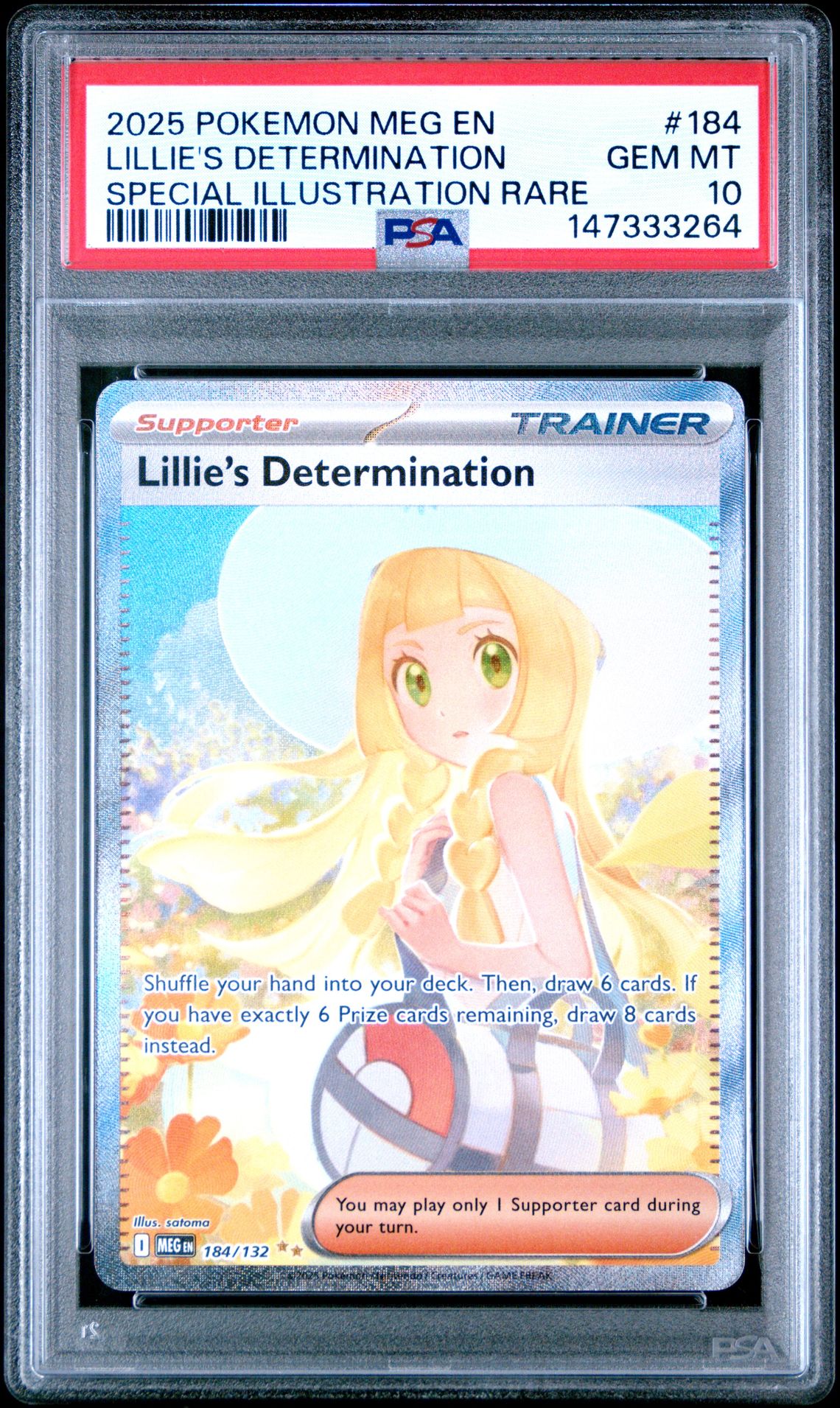 2025 Pokemon Meg En-Mega Evolution Lillie's Determination #184 (Special Illustration Rare) Gem Mt 10 front
