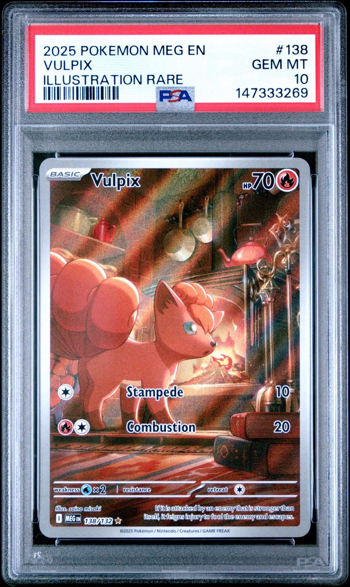 2025 Pokemon Meg En-Mega Evolution Vulpix #138 (Illustration Rare) Gem Mt 10 front