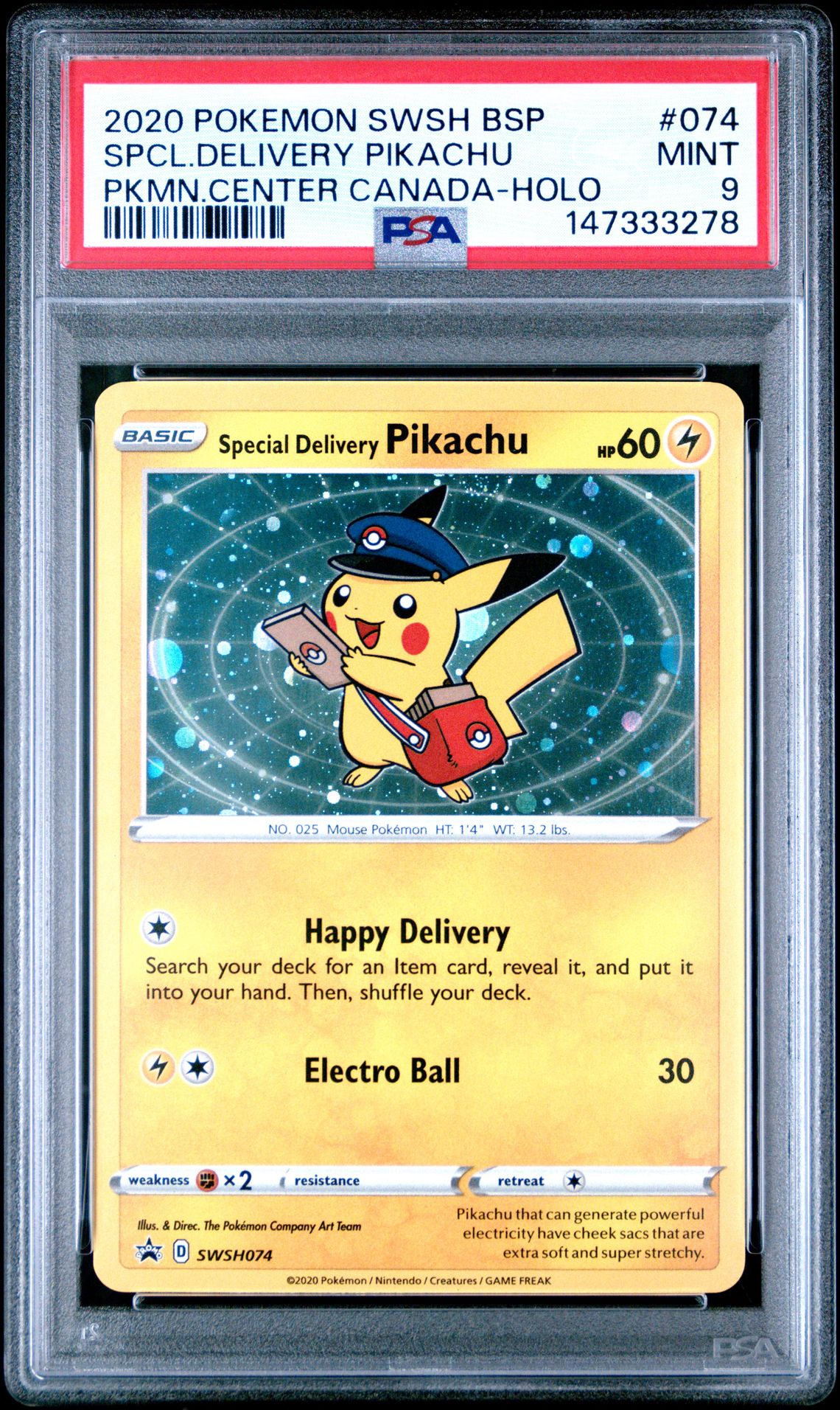 2020 Pokemon Swsh Black Star Promo Spcl.delivery Pikachu #074 (Pkmn.center Canada-Holo) Mint 9 front
