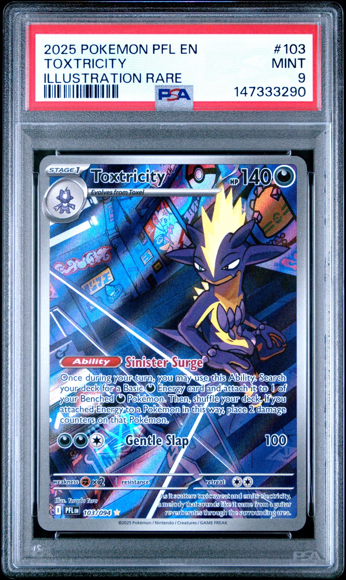 2025 Pokemon Pfl En-Phantasmal Flames Toxtricity #103 (Illustration Rare) Mint 9 front