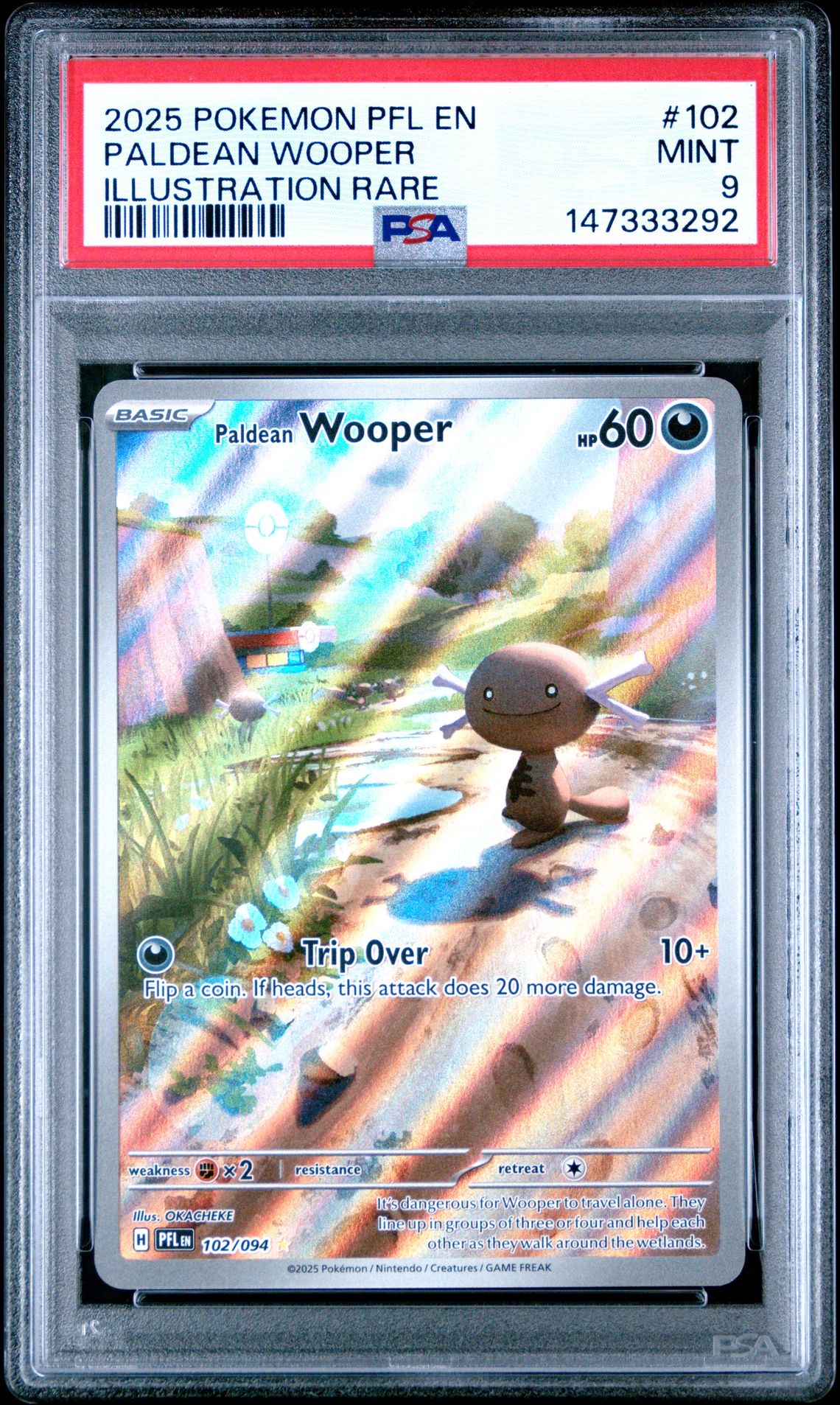 2025 Pokemon Pfl En-Phantasmal Flames Paldean Wooper #102 (Illustration Rare) Mint 9 front