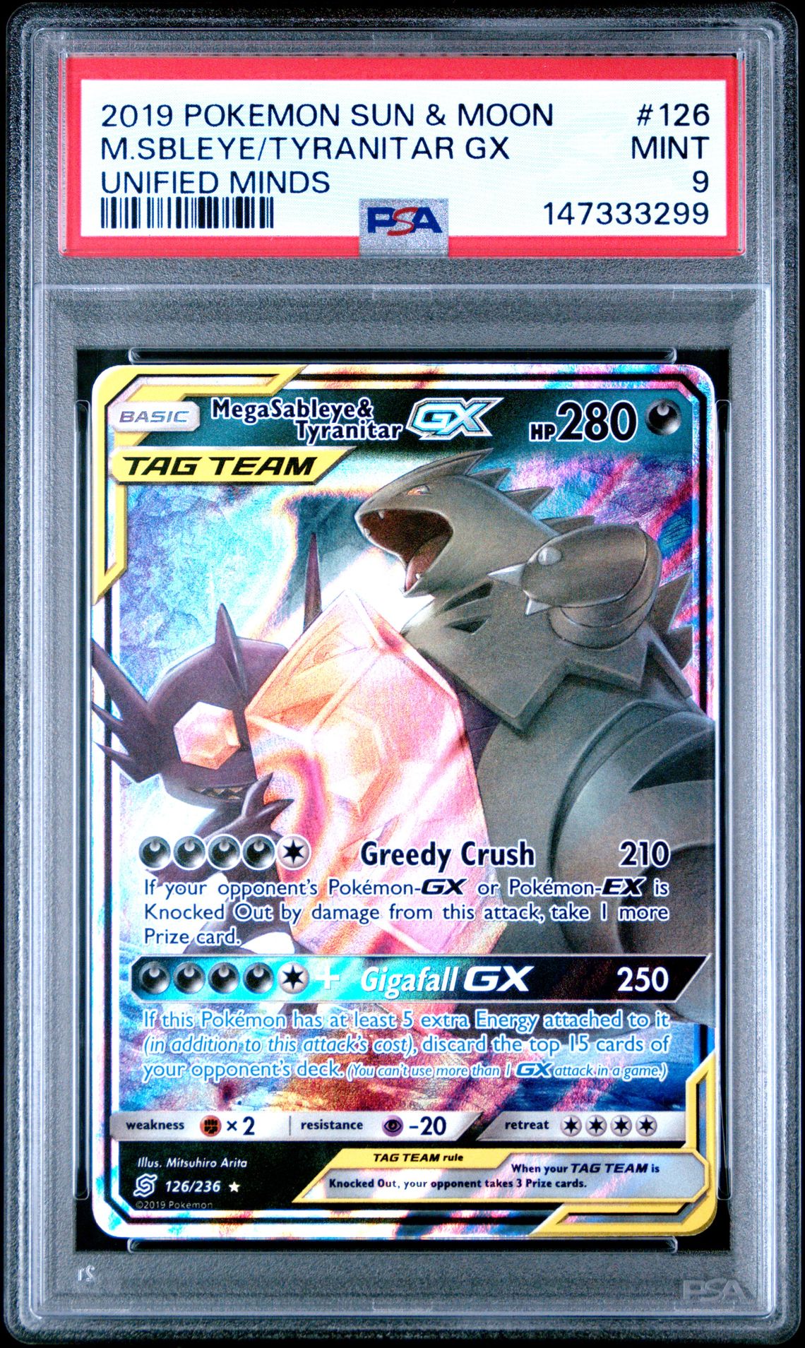2019 Pokemon Sun & Moon Unified Minds M.sbleye/Tyranitar Gx #126 (Unified Minds) Mint 9 front