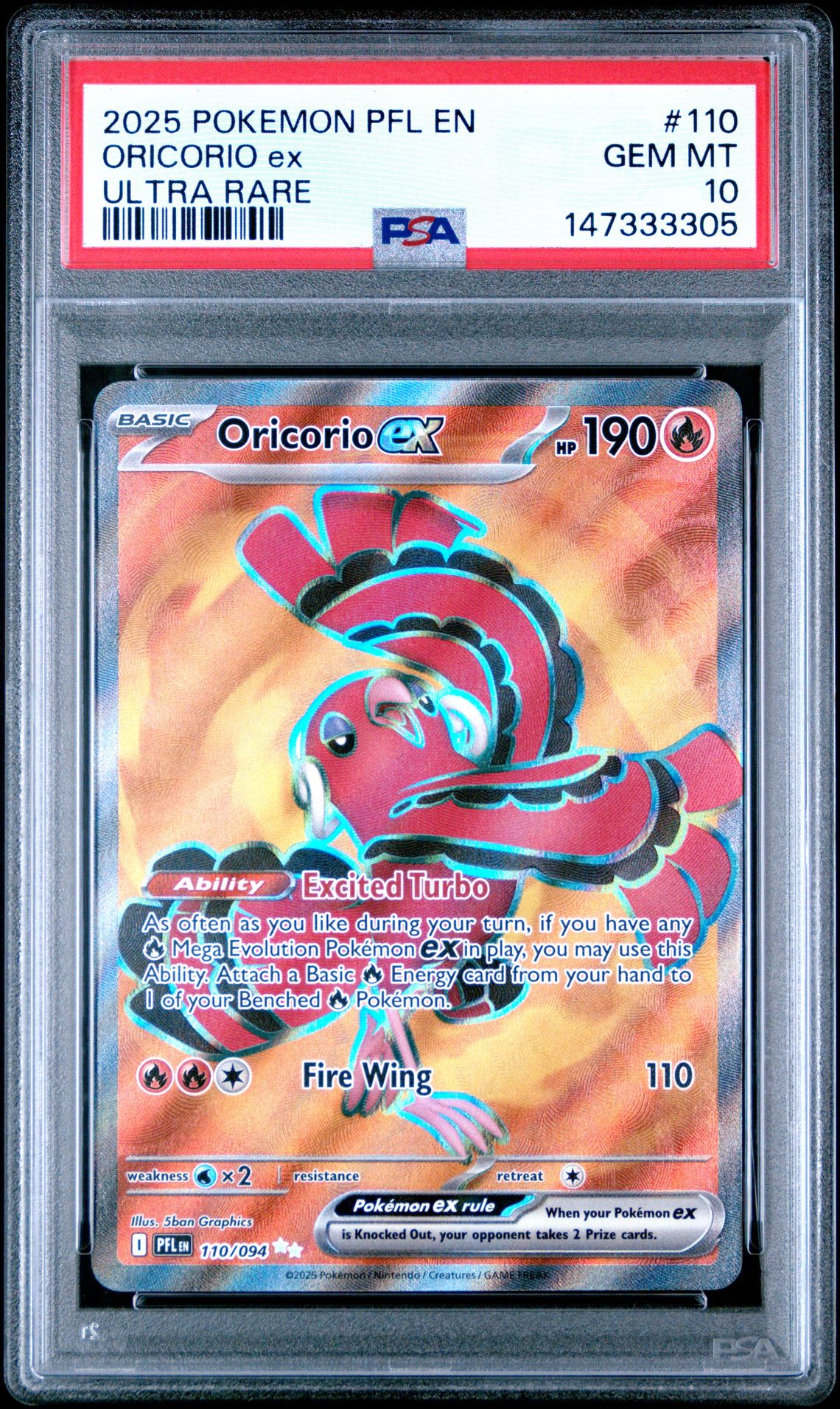 2025 Pokemon Pfl En-Phantasmal Flames Oricorio Ex #110 (Ultra Rare) Gem Mt 10 front