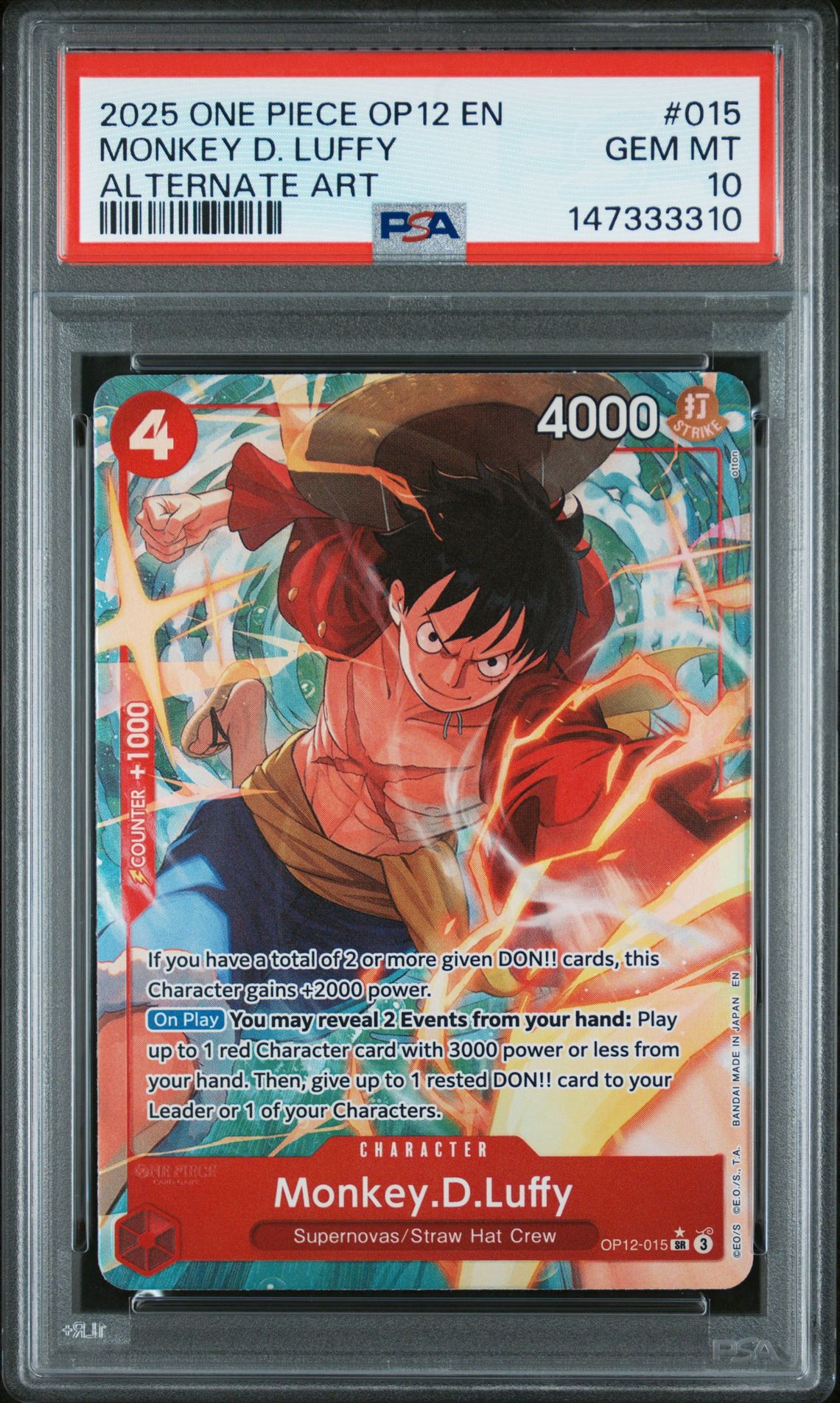 2025 One Piece Op12-Legacy Of The Master Monkey D. Luffy #015 (Alternate Art) Gem Mt 10 front