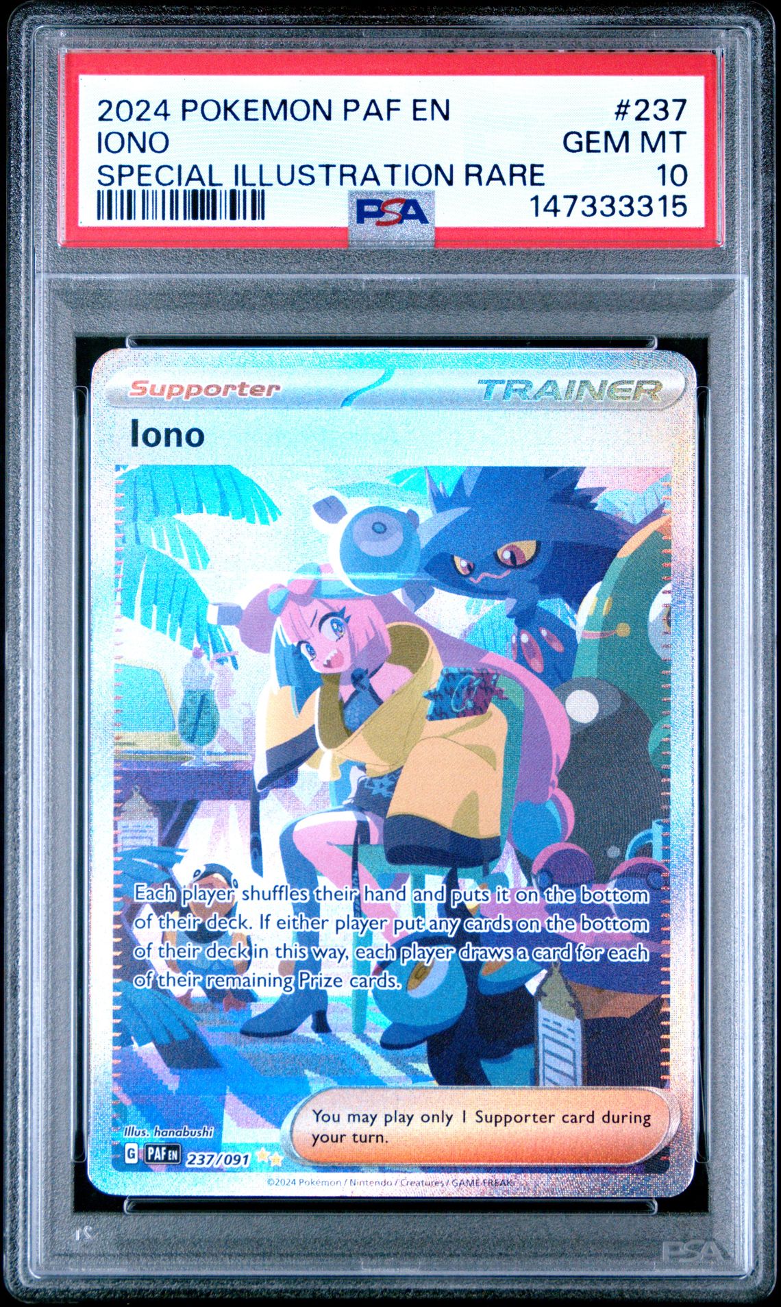 2024 Pokemon Paf En-Paldean Fates Iono #237 (Special Illustration Rare) Gem Mt 10 front