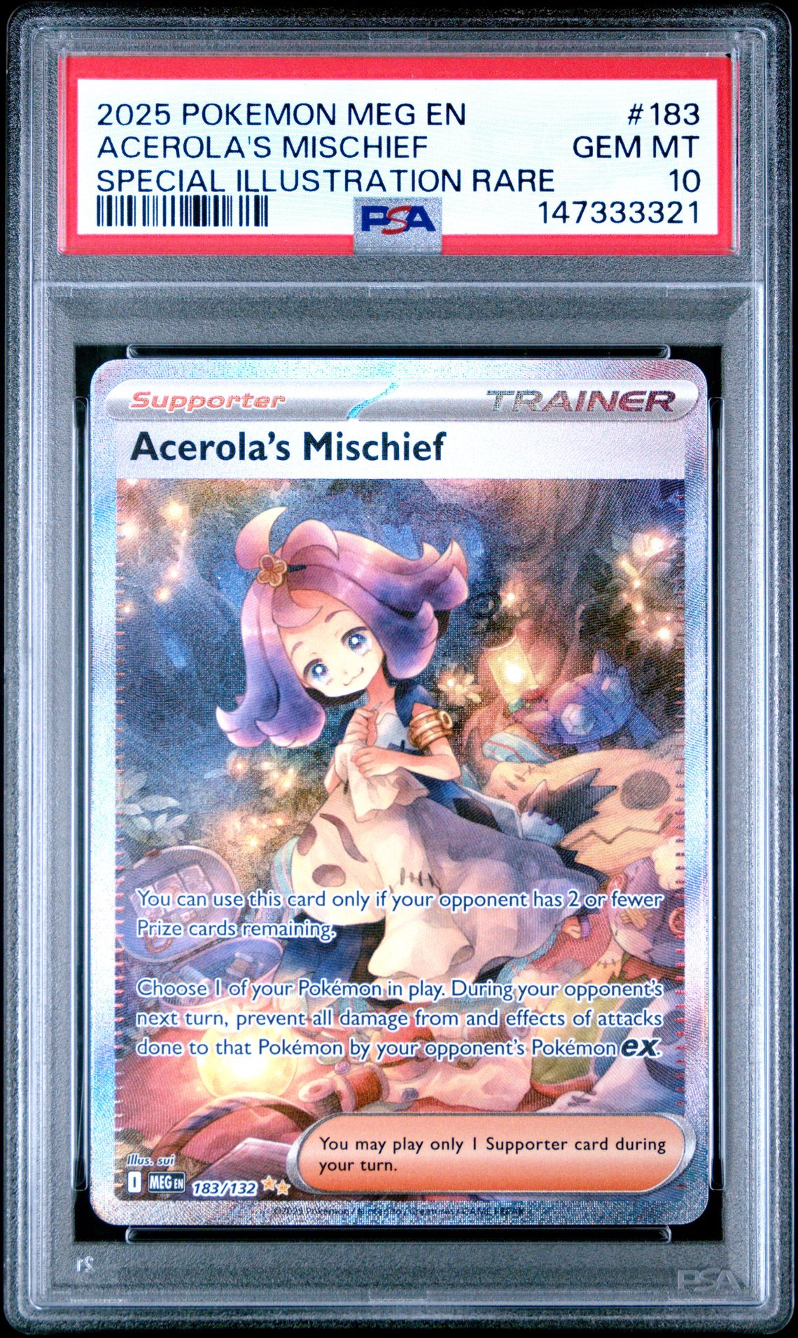 2025 Pokemon Meg En-Mega Evolution Acerola's Mischief #183 (Special Illustration Rare) Gem Mt 10 front