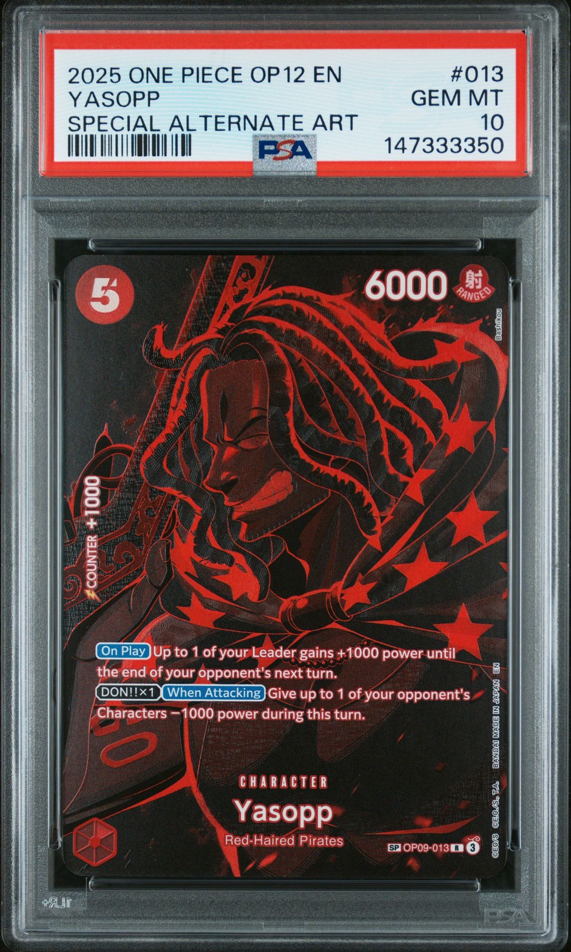 2025 One Piece Op12-Legacy Of The Master Yasopp #013 (Special Alternate Art) Gem Mt 10 front