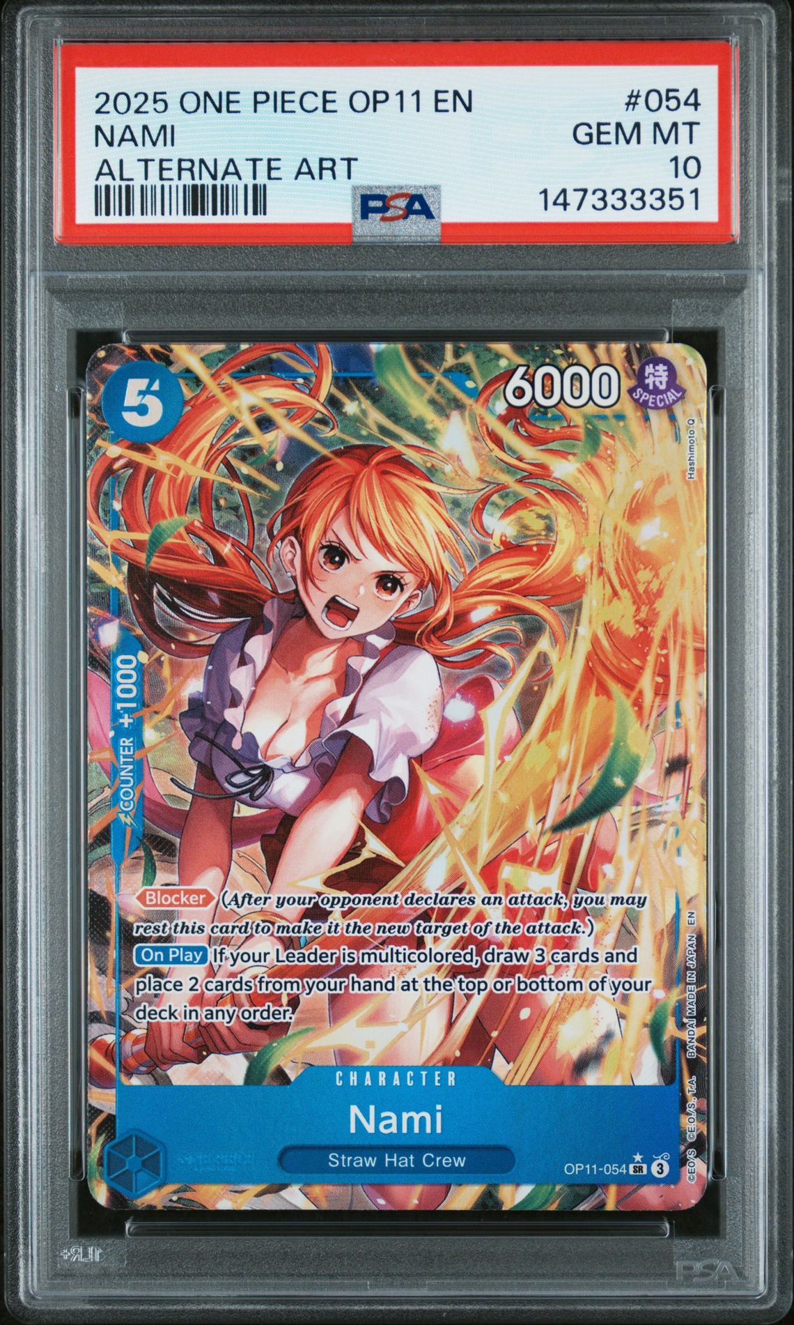 2025 One Piece Op11-A Fist Of Divine Speed Nami #054 (Alternate Art) Gem Mt 10 front