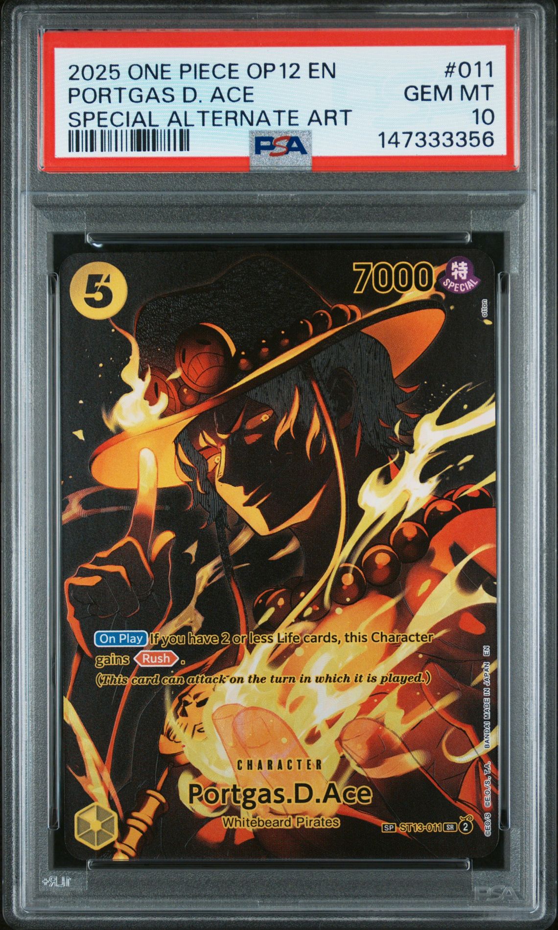 2025 One Piece Op12-Legacy Of The Master Portgas D. Ace #011 (Special Alternate Art) Gem Mt 10 front