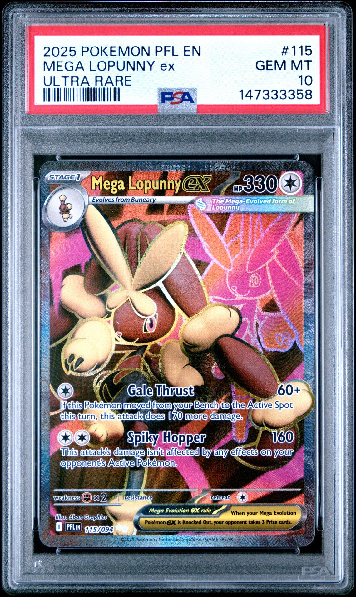 2025 Pokemon Pfl En-Phantasmal Flames Mega Lopunny Ex #115 (Ultra Rare) Gem Mt 10 front