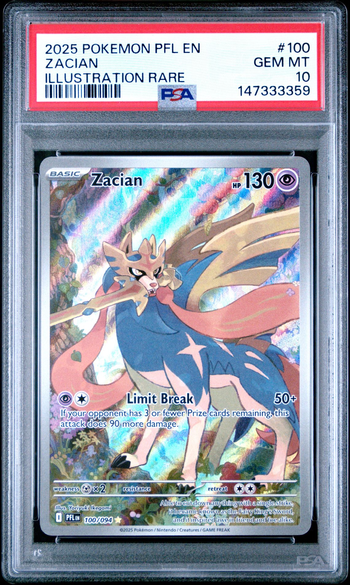 2025 Pokemon Pfl En-Phantasmal Flames Zacian #100 (Illustration Rare) Gem Mt 10 front